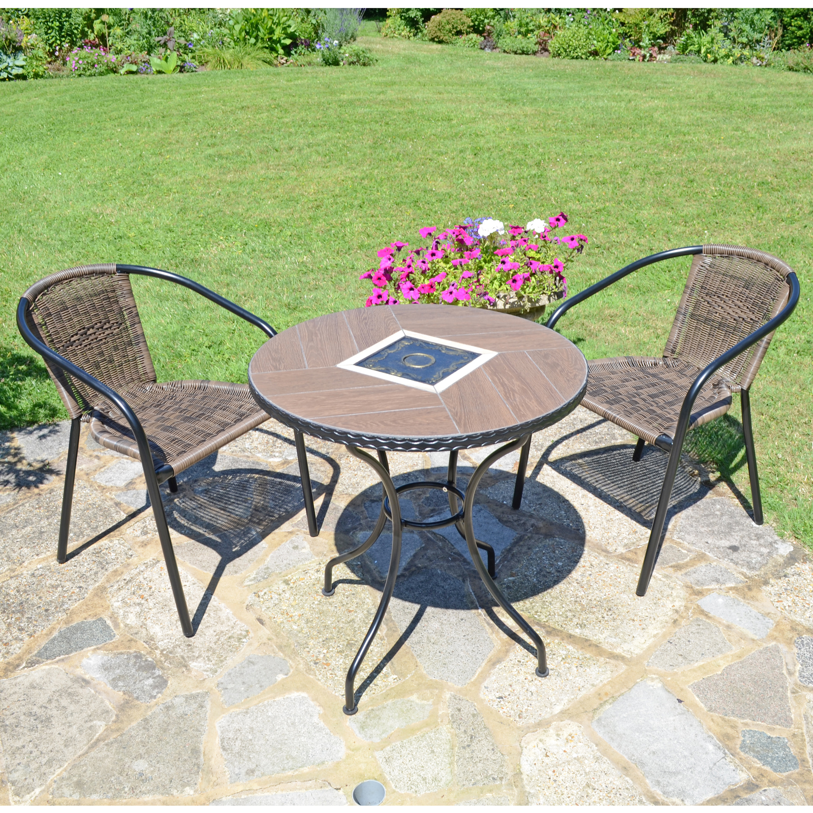 Exclusive Garden Haslemere 71 cm Round Table with 2 San Remo Chairs Garden Set Dining Set Dining Sets Exclusive Garden   