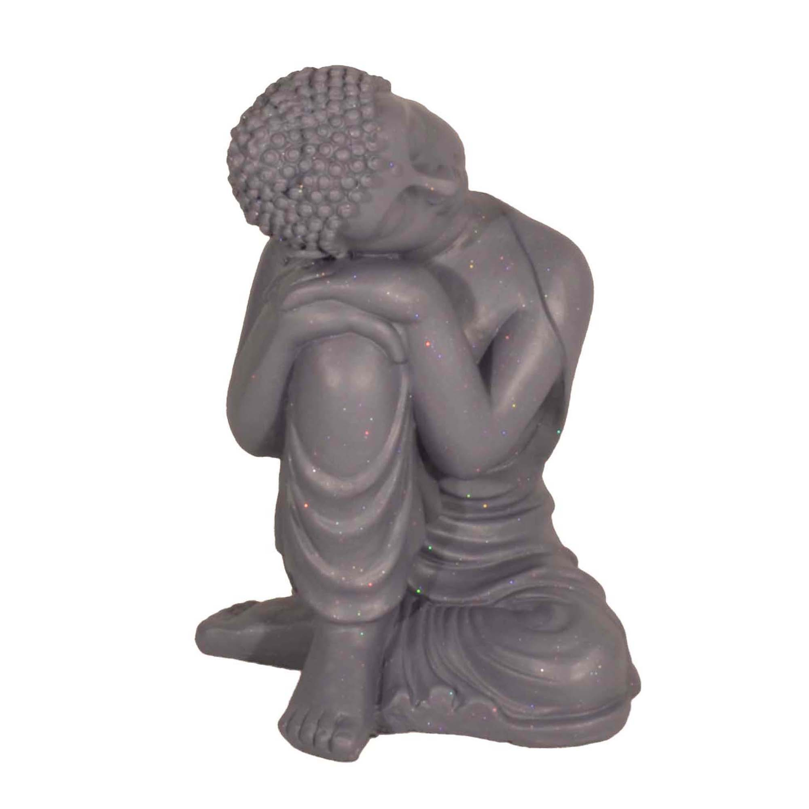 Solstice Sculptures Buddha Crouching 37Cm Grey Shimmer Statue Statues Solstice Sculptures Default Title  