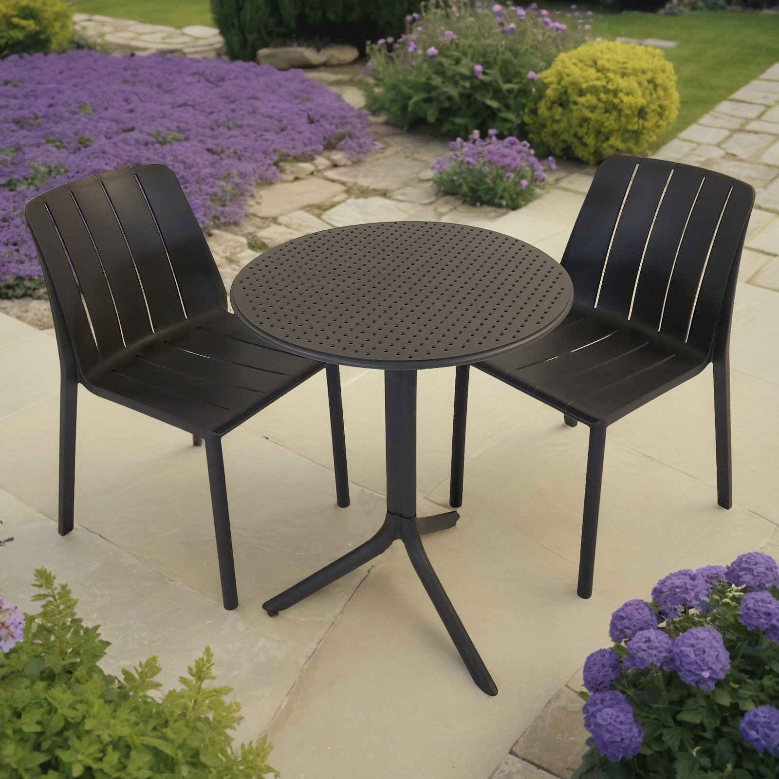 Nardi Step Garden Table With 2 Tiberina Bistrot Chair Set in Anthracite Dining Sets Nardi Default Title