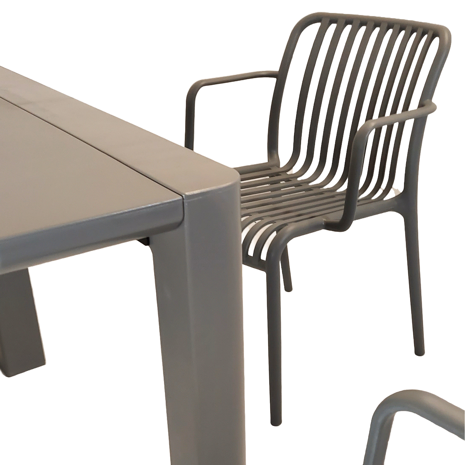 Modura Henrik 100 Dining Table Nickel Grey With 4 Alma Armchair Nickel Grey Outdoor Set Dining Sets Modura