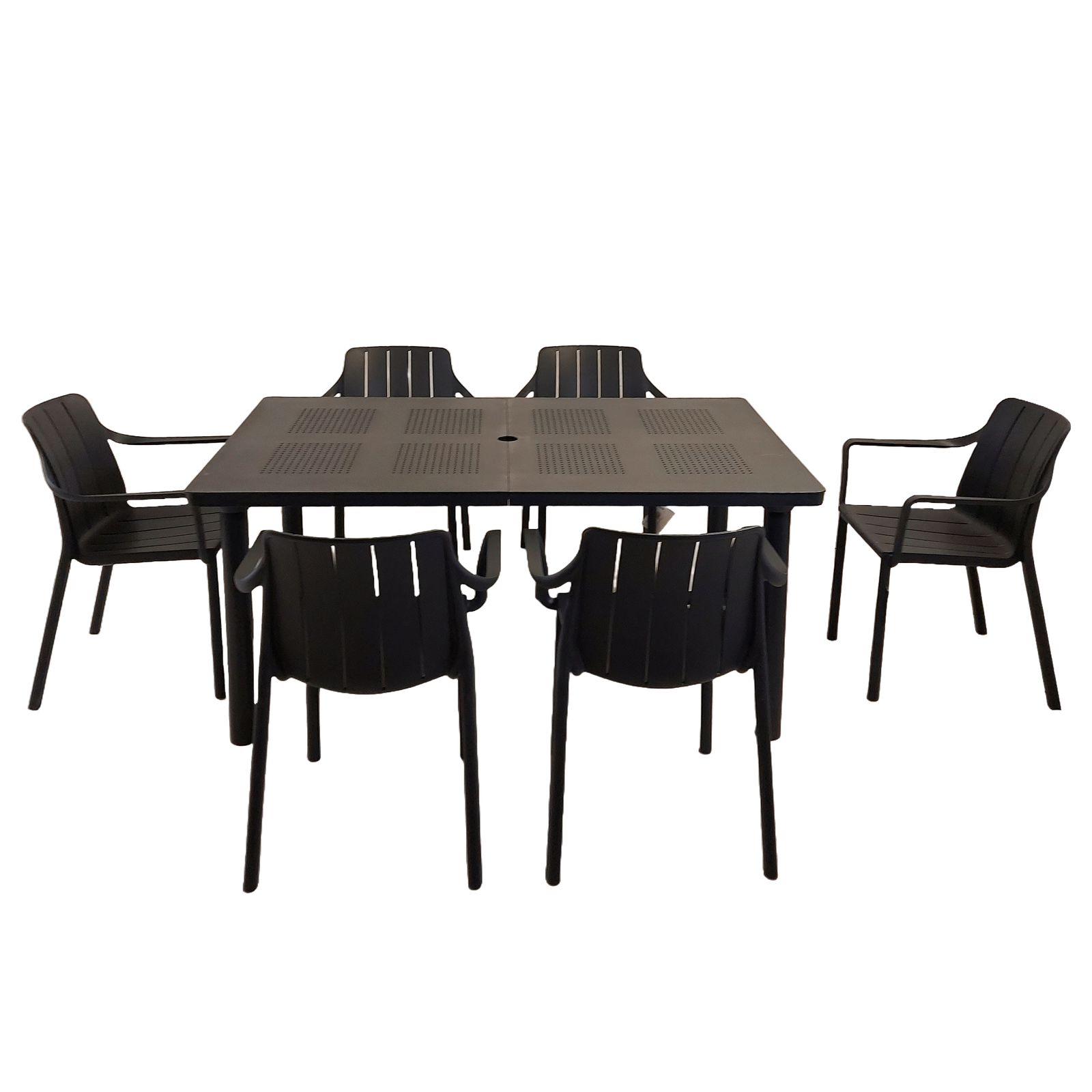 Nardi Libeccio Garden Dining Table With 6 Tiberina Armchair Set in Anthracite Dining Sets Nardi