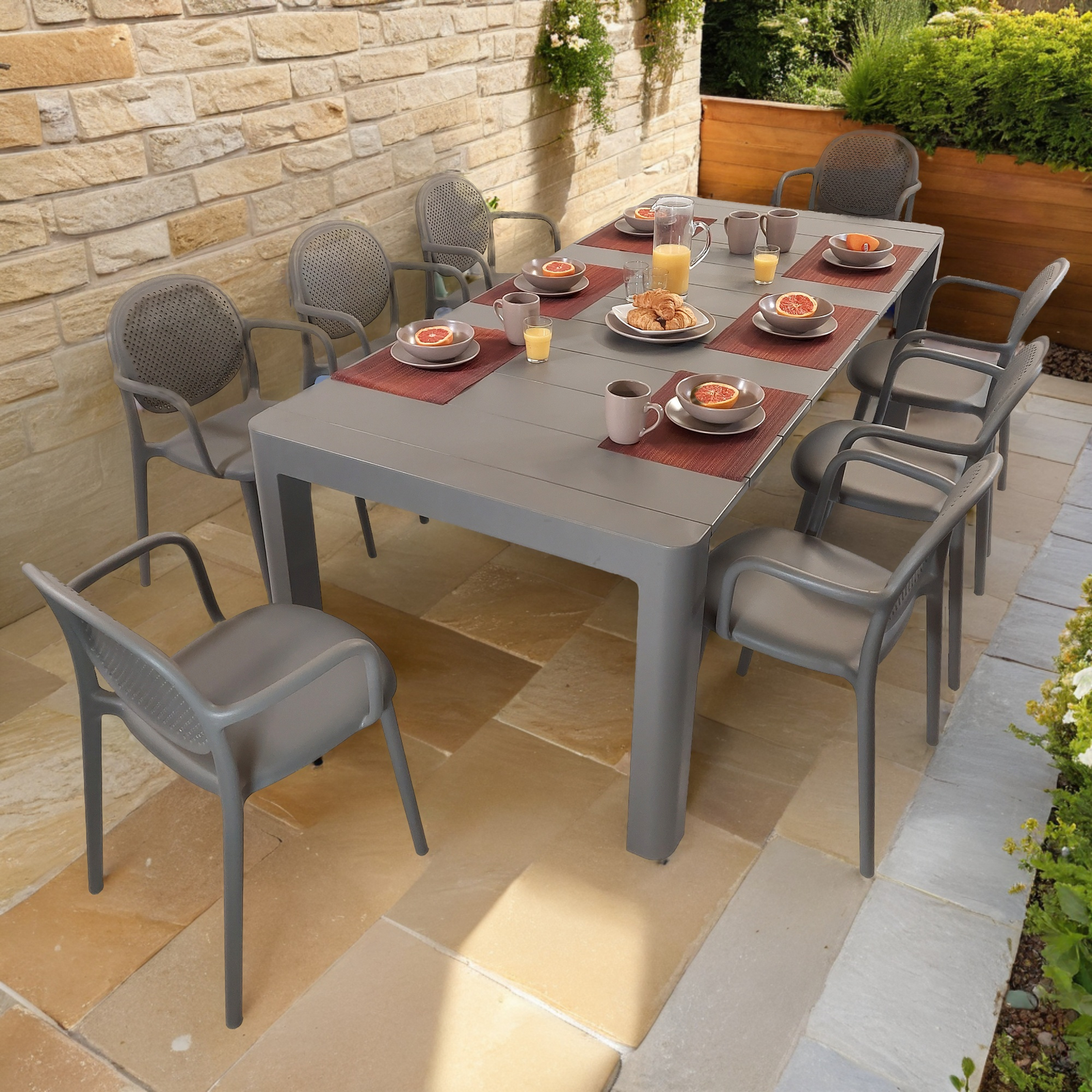 Modura Henrik 220 Dining Table Nickel Grey With 8 Stina Armchair Nickel Grey Outdoor Set Dining Sets Modura Default Title