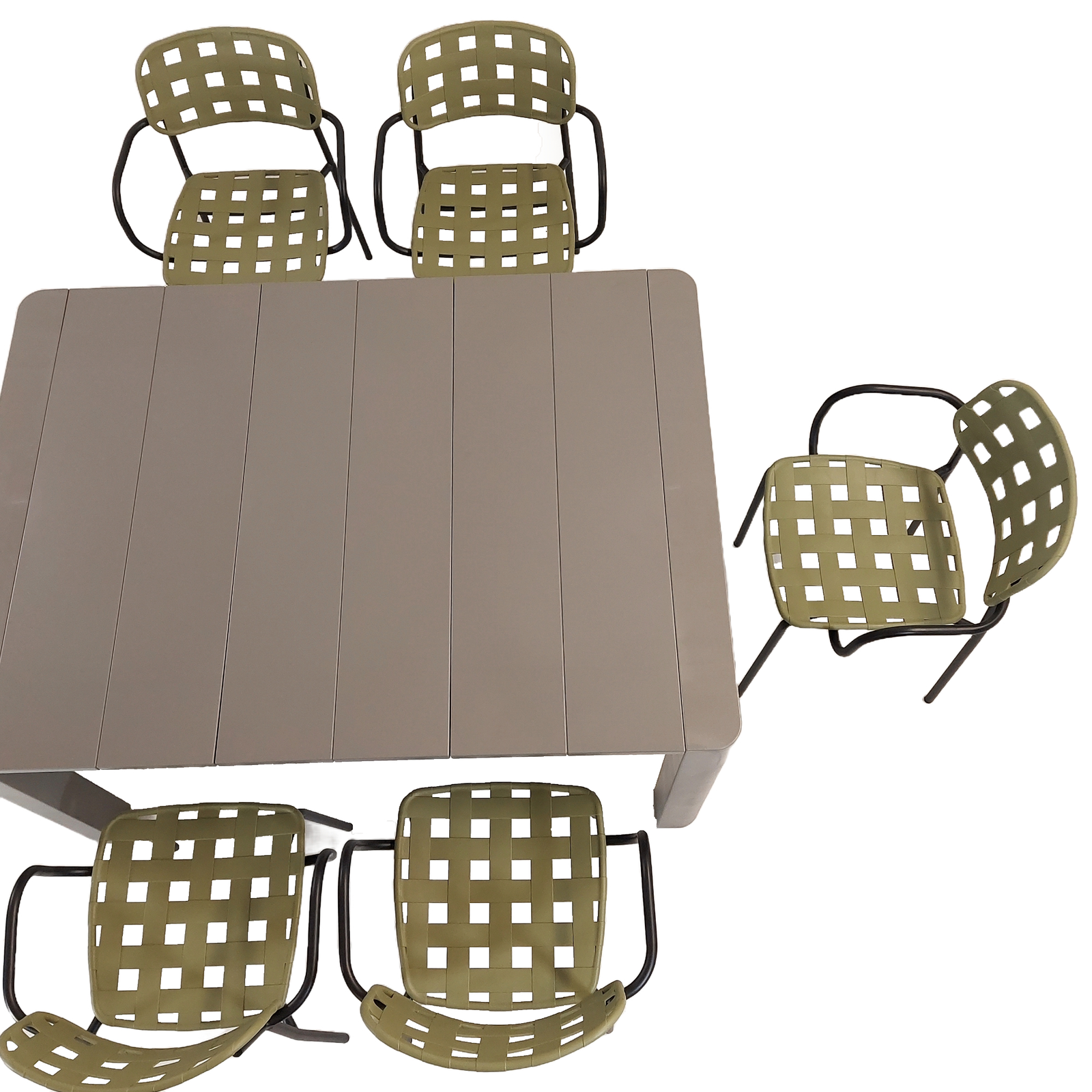 Modura Henrik 140 Dining Table Nickel Grey With 6 Karin Armchair Avocado-Black Outdoor Set Dining Sets Modura