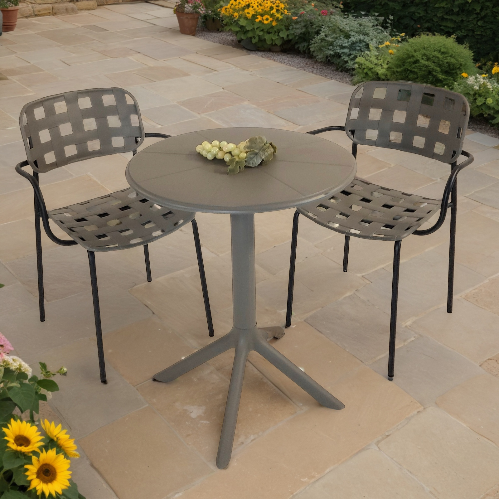 Modura Anders Bistro Table Nickel Grey With 2 Karin Armchair Grey-Black Outdoor Set Dining Sets Modura Default Title