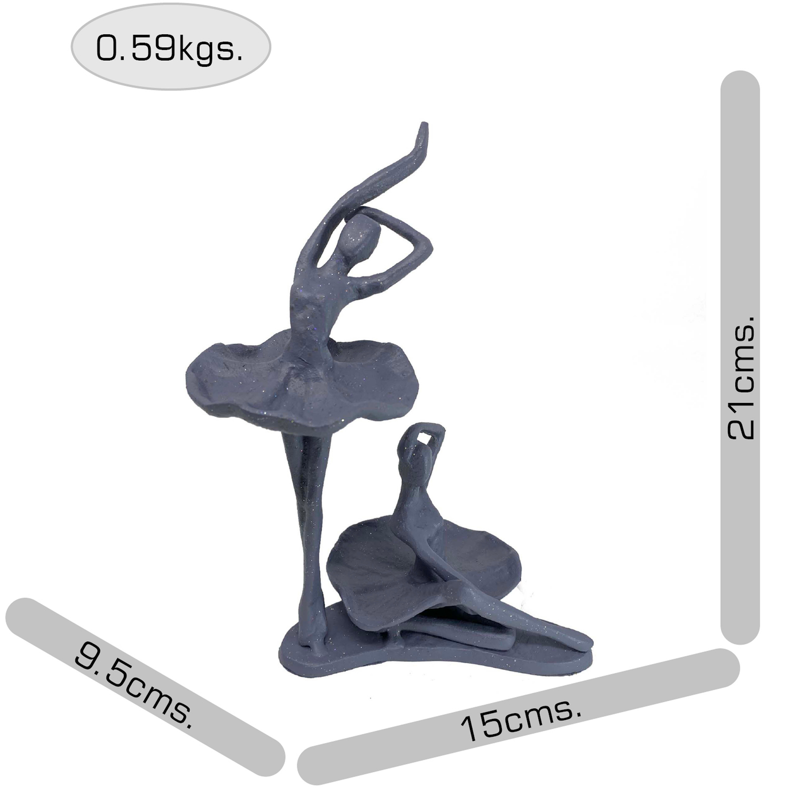 Elur Ballet Pair Iron Figurine 21Cm Grey Shimmer Statue Statues Elur   