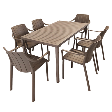 Nardi Cube Garden Dining Table With 6 Tiberina Armchair Set in Turtle Dove Dining Sets Nardi