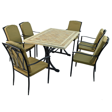 Byron Manor Hampton Garden Stone Rectangular Table with 6 Ascot Chairs Set Dining Sets Byron Manor Default Title  