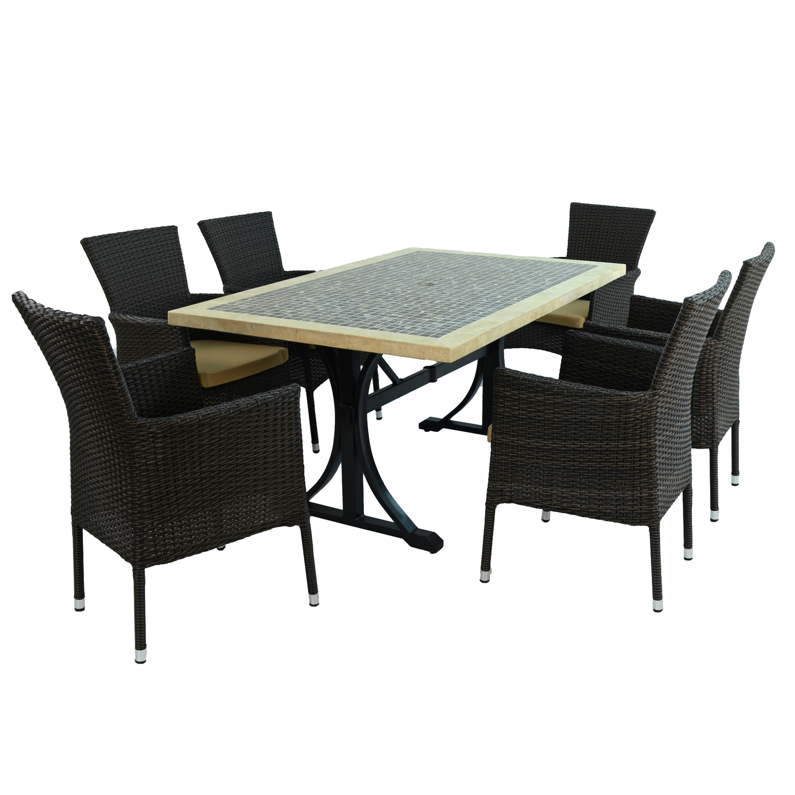 Byron Manor Wilmington Mosaic Stone Garden Dining Table With 6 Stockholm Brown Wicker Chairs Dining Sets Byron Manor Default Title  
