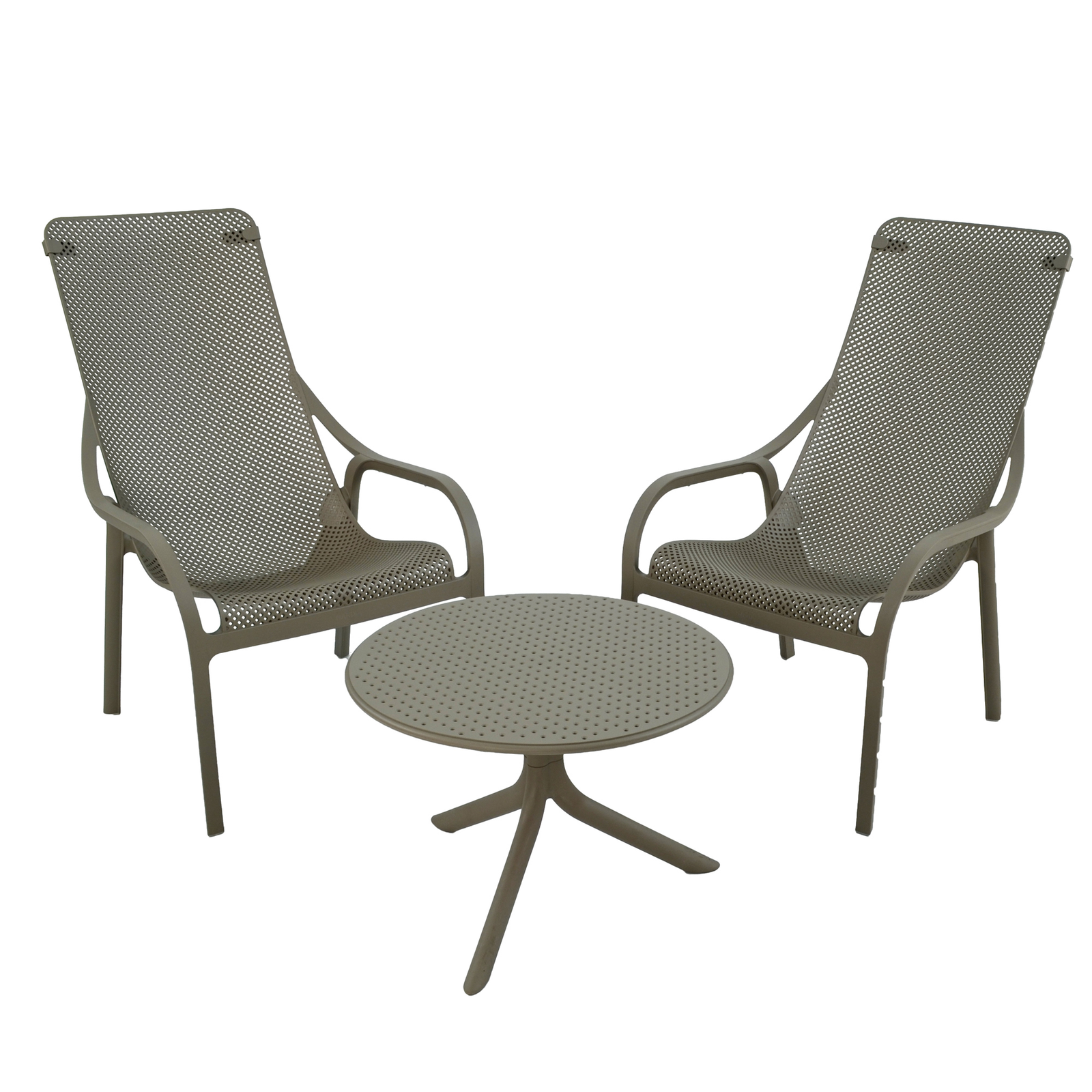 Nardi Step Low Garden Coffee Table With 2 Net Lounge Chair Set in Turtle Dove Grey Dining Sets Nardi   