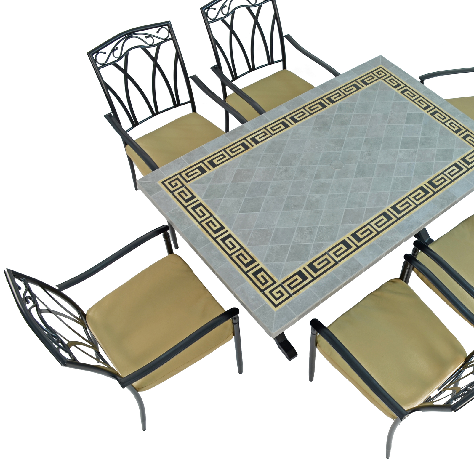 Byron Manor Burlington Mosaic Stone Garden Dining Table with 6 Ascot Chairs Dining Sets Byron Manor Default Title  