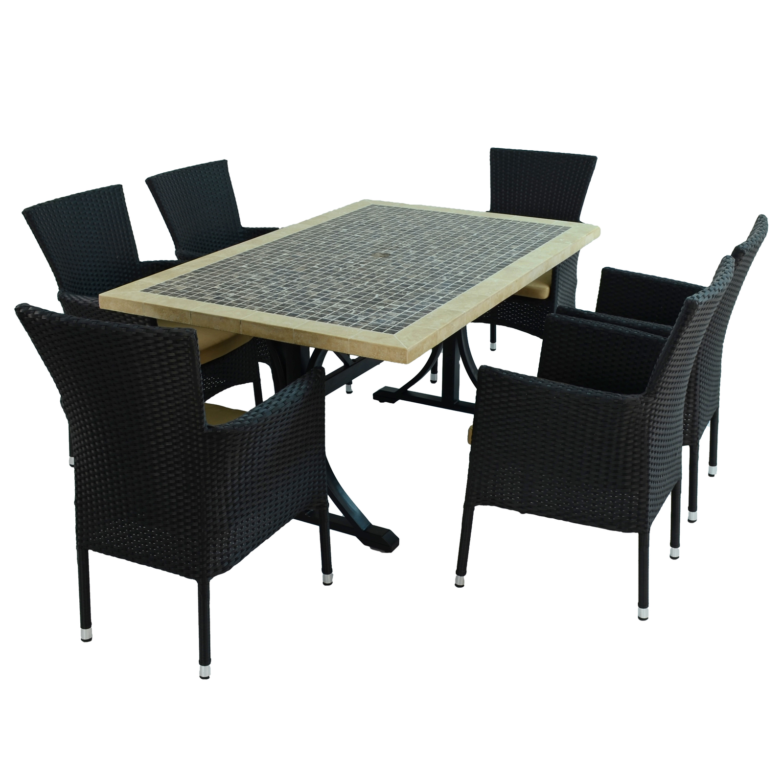 Byron Manor Wilmington Mosaic Stone Garden Dining Table With 6 Stockholm Black Wicker Chairs Dining Sets Byron Manor   