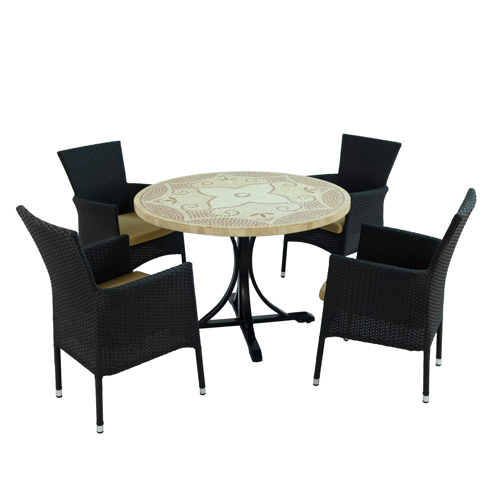 Byron Manor Provence Mosaic Stone Garden Dining Table With 4 Stockholm Black Wicker Chairs Dining Sets Byron Manor   