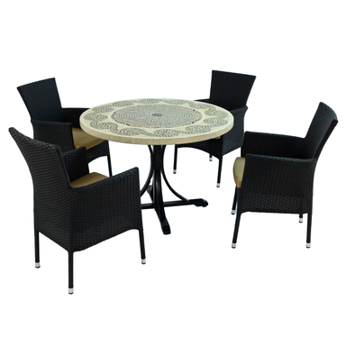 Byron Manor Avignon Mosaic Stone Garden Dining Table With 4 Stockholm Black Chairs Dining Sets Byron Manor   