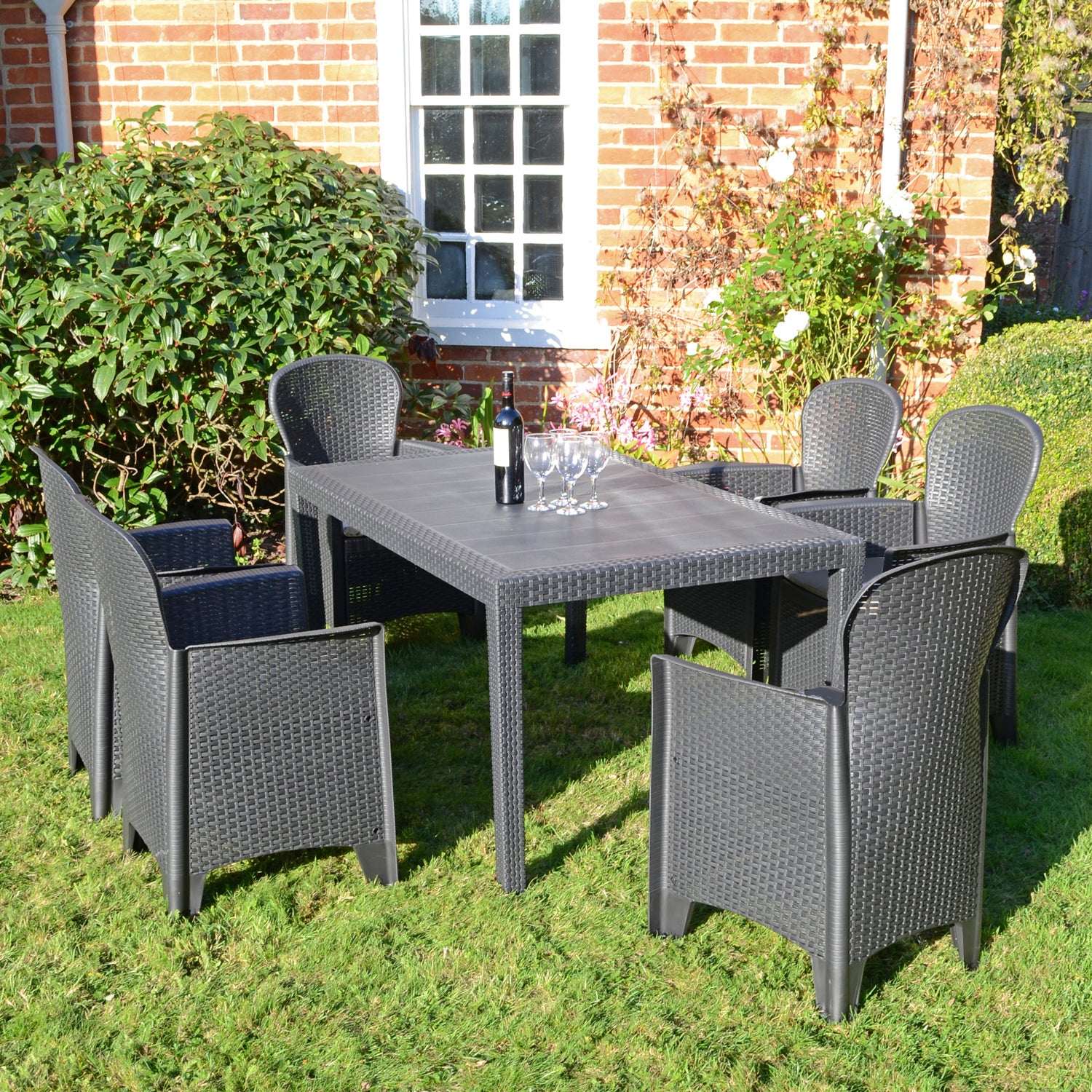 Trabella Salerno Dining Table with 6 Sicily Chairs Patio Set Anthracite Dining Sets Trabella   