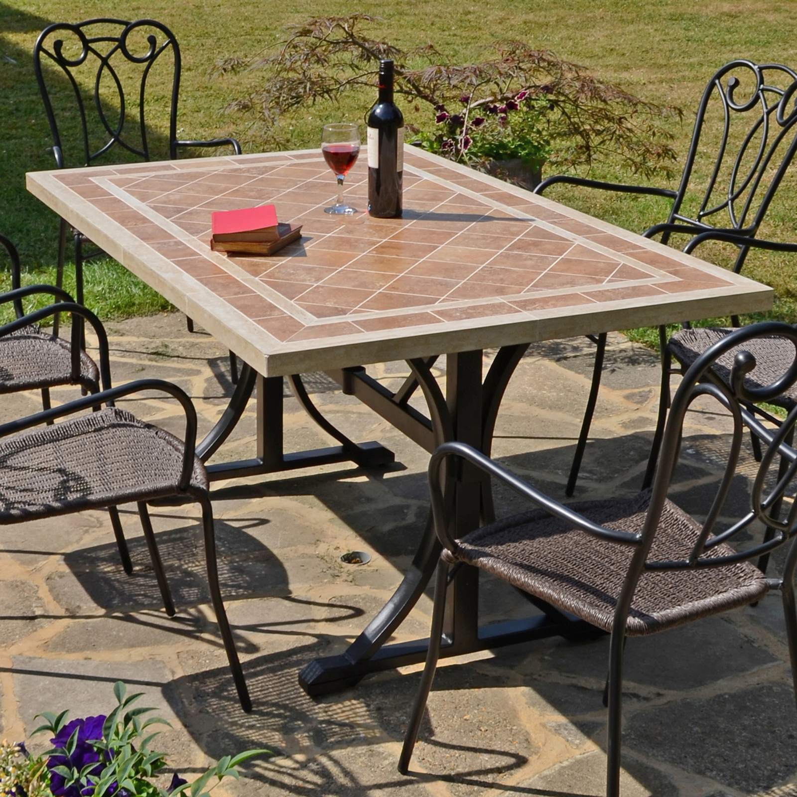Byron Manor Hampton Garden Stone Rectangular Table with 6 Ascot Chairs Set Dining Sets Byron Manor   
