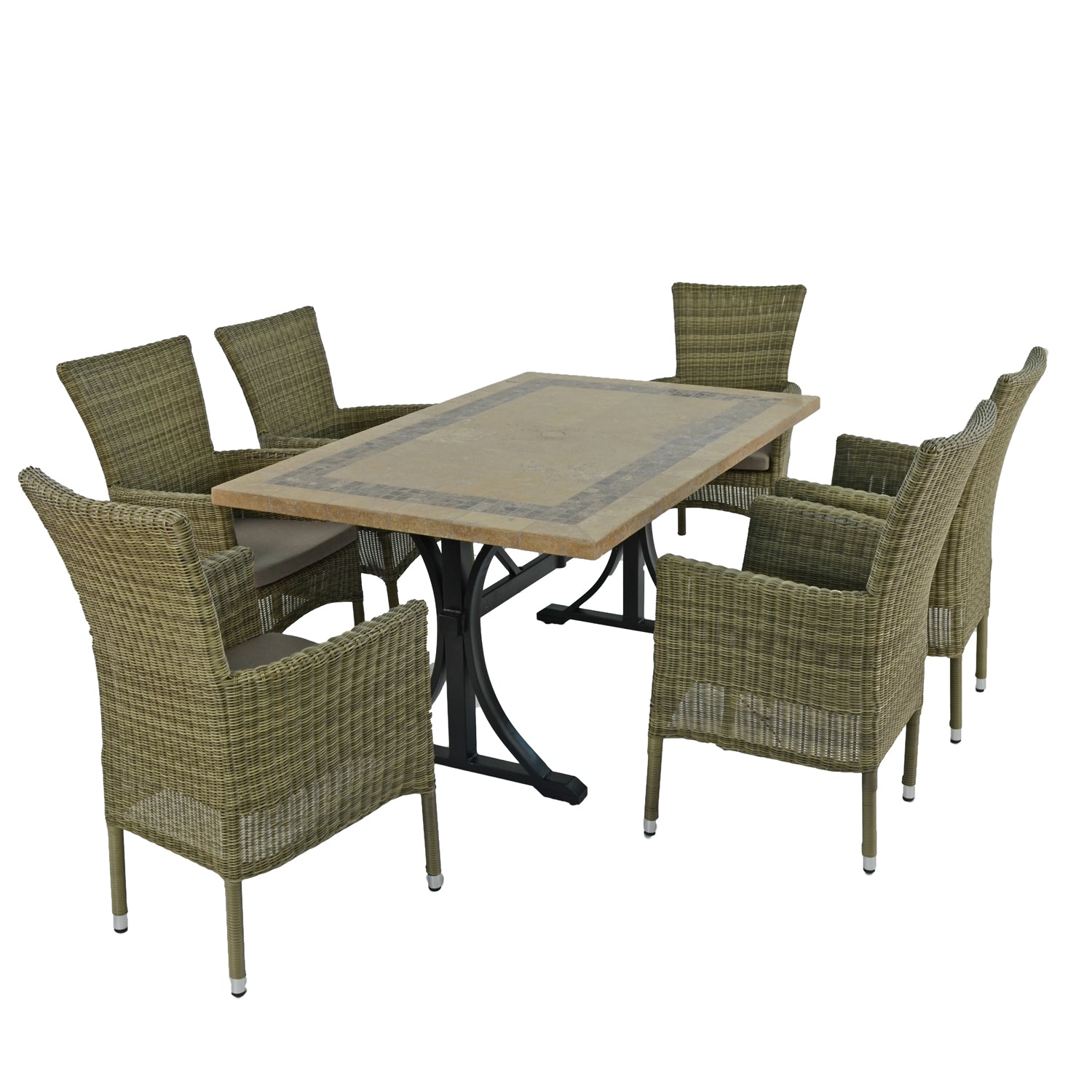 Byron Manor Charleston Stone Garden Dining Table with 6 Dorchester Wicker Chairs Set Dining Sets Byron Manor   