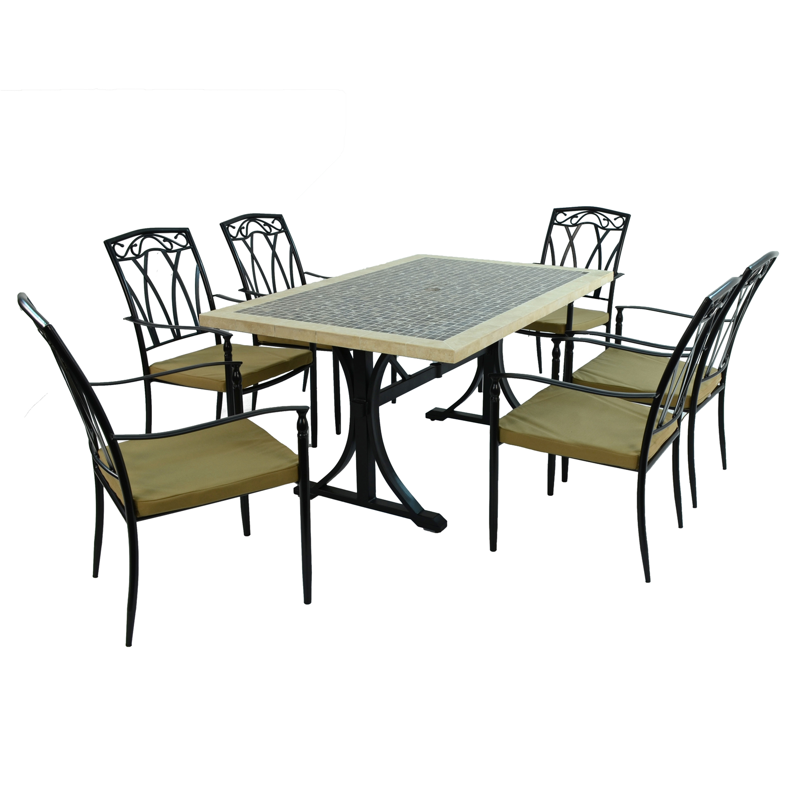 Byron Manor Wilmington Mosaic Stone Garden Dining Table With 6 Ascot Chairs Set Dining Sets Byron Manor Default Title  