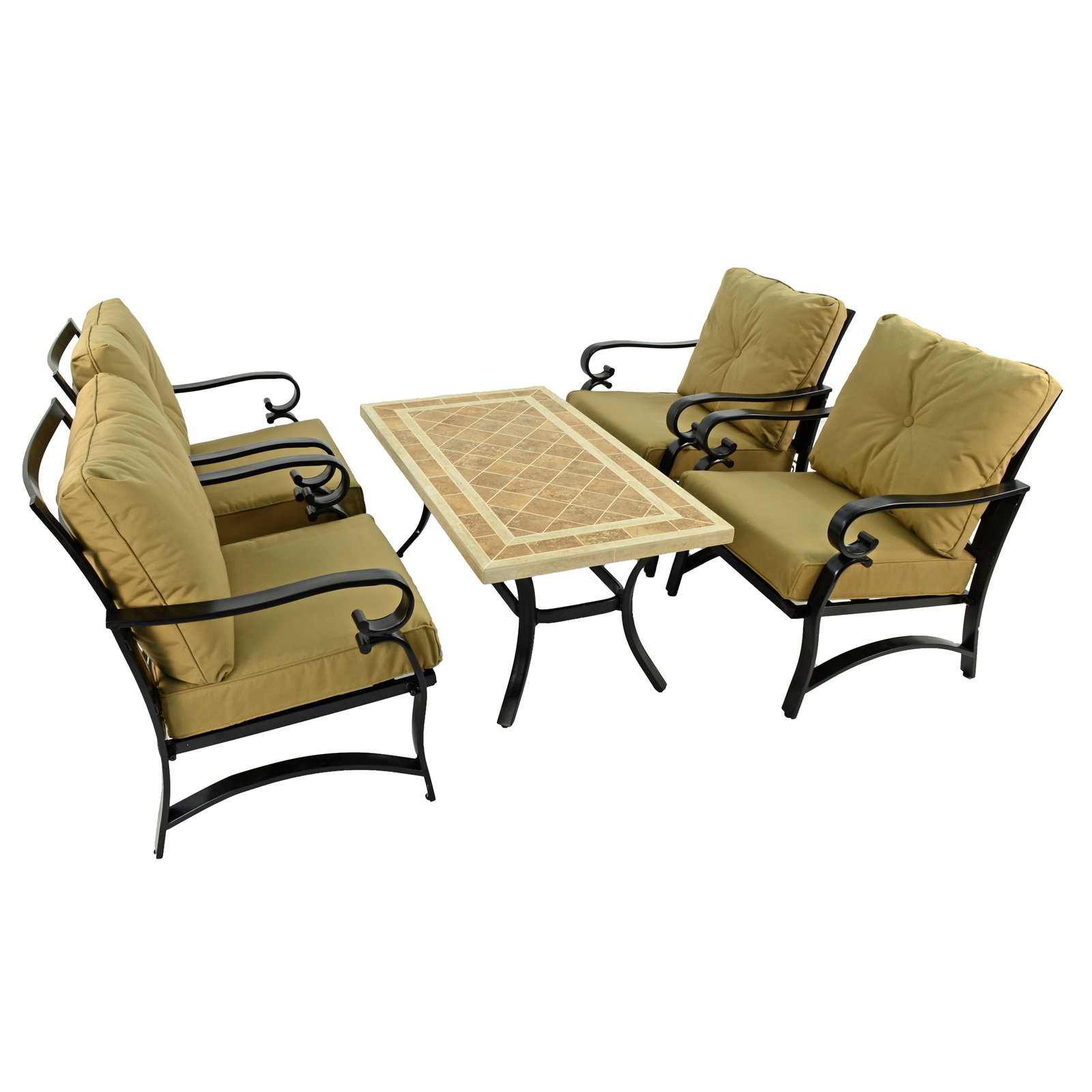 Byron Manor Hampton Garden Stone Rectangular Coffee Table with 4 Windsor Lounge Chair Set Dining Sets Byron Manor   