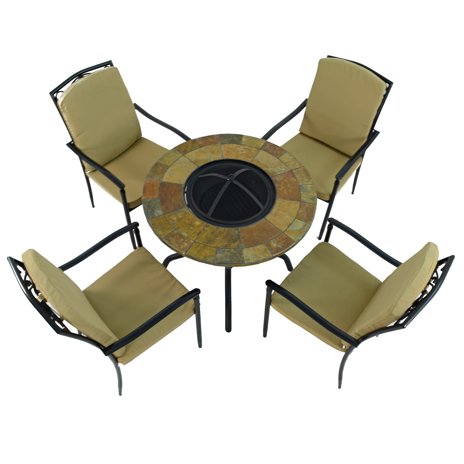 Byron Manor Bayfield Firepit Garden Patio Table with 4 Ascot Deluxe Chairs Set Dining Sets Byron Manor Default Title  