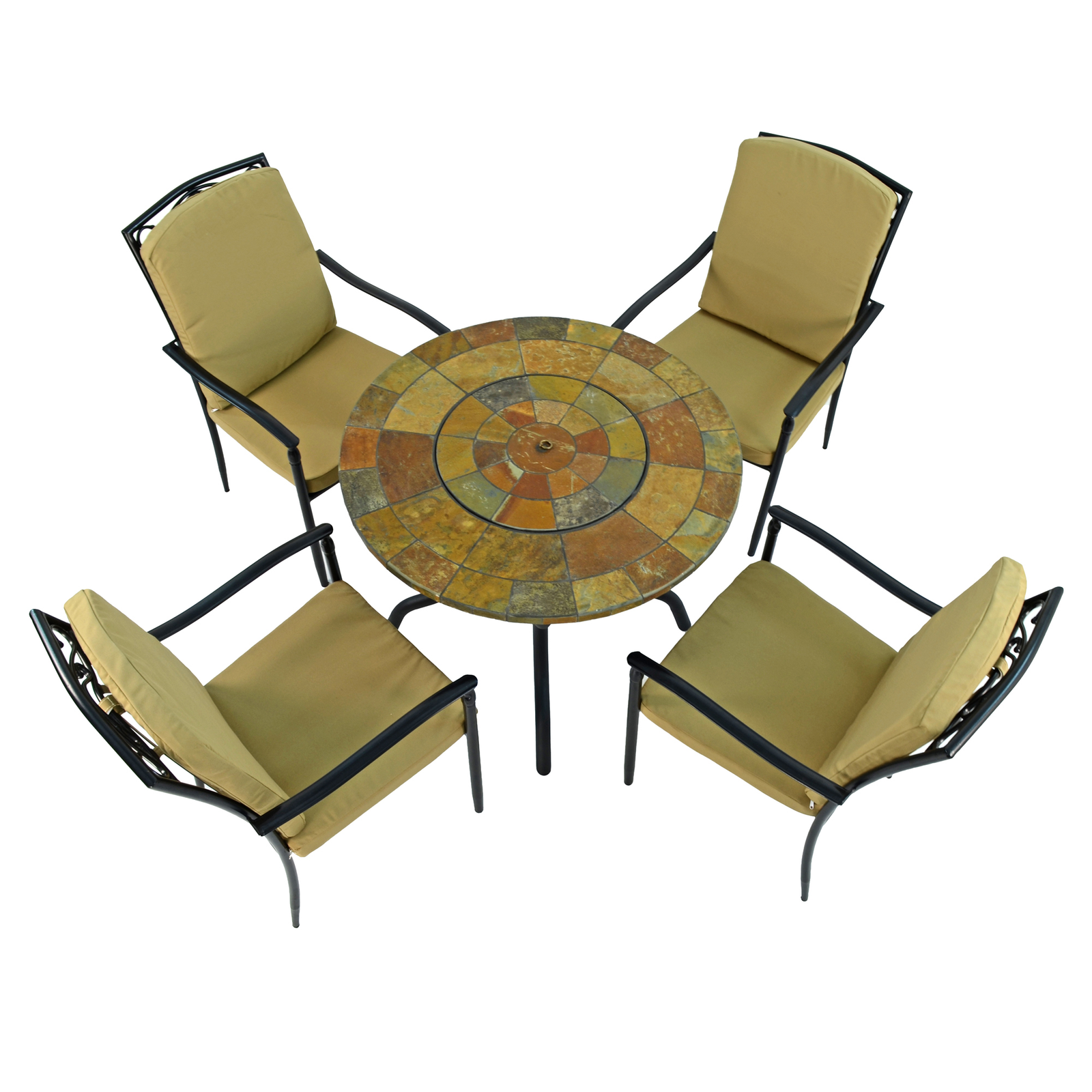 Byron Manor Bayfield Firepit Garden Patio Table with 4 Ascot Deluxe Chairs Set Dining Sets Byron Manor   