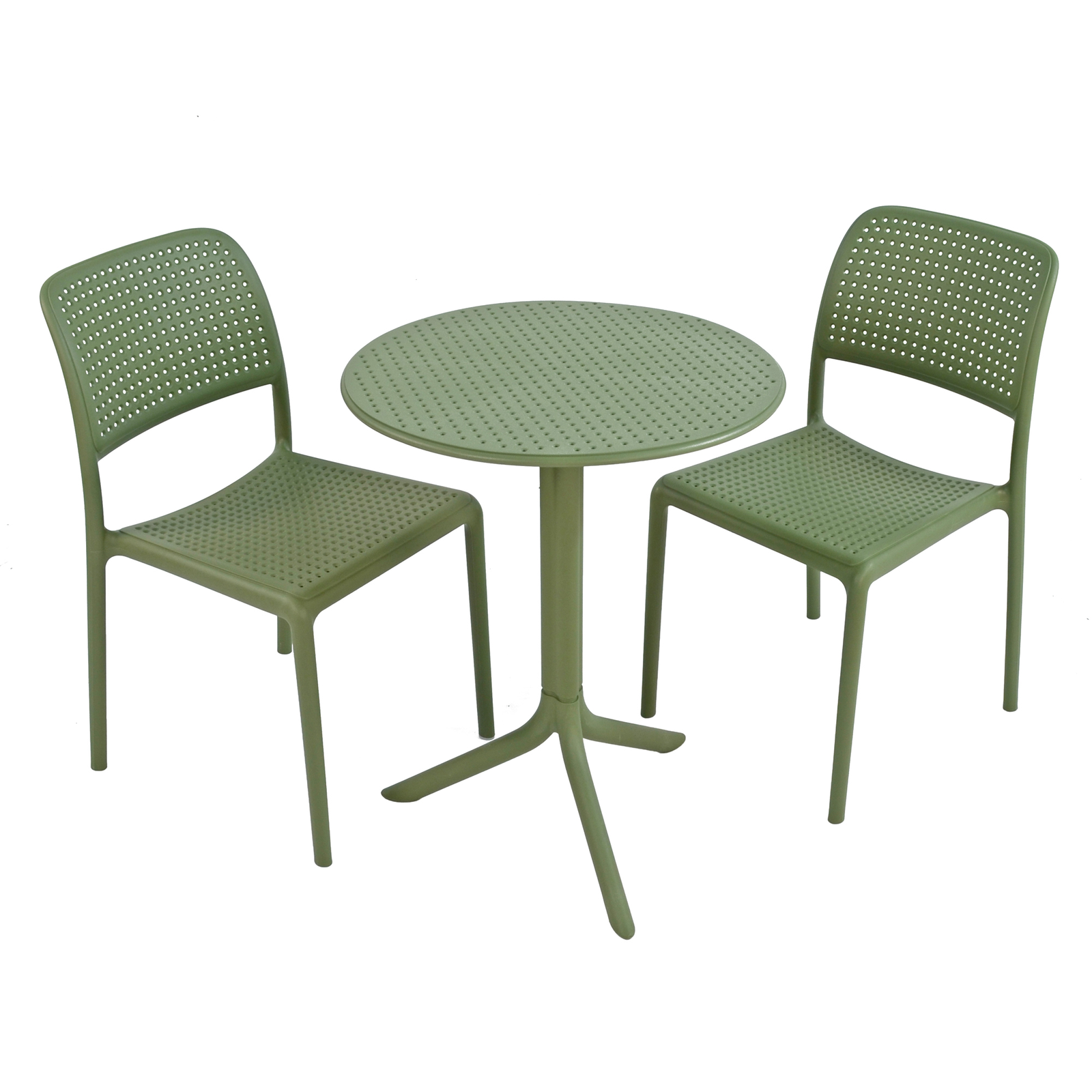 Nardi Step Adjustable Table With 2 Bistrot Chair Set in Olive Green