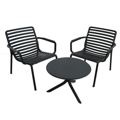 Nardi Step Low Garden Coffee Table with 2 Doga Relax Chair Set in Anthracite Grey Dining Sets Nardi   