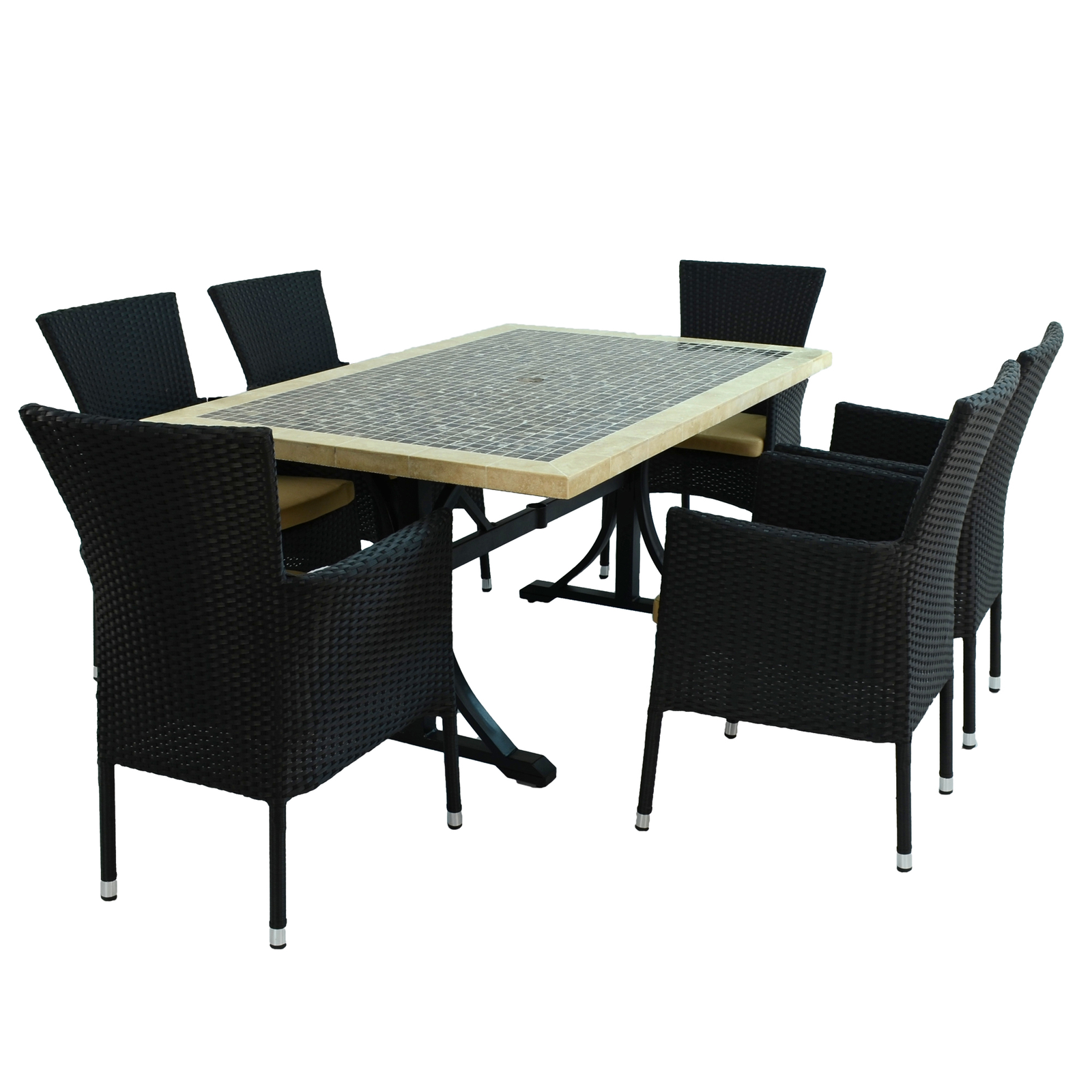 Byron Manor Wilmington Mosaic Stone Garden Dining Table With 6 Stockholm Black Wicker Chairs Dining Sets Byron Manor Default Title  
