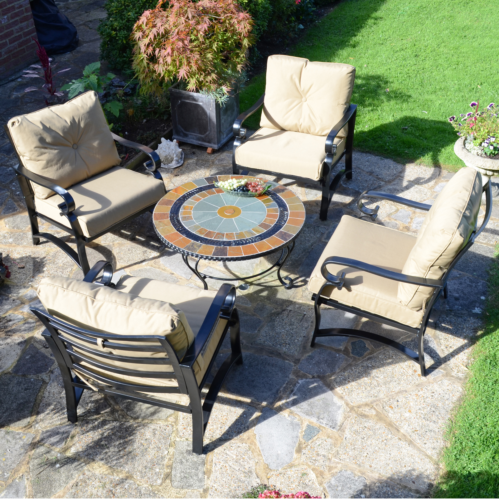 Exclusive Garden Villena 91cm Coffee Table with 4 Windsor Lounge Chair Set Dining Sets Exclusive Garden   
