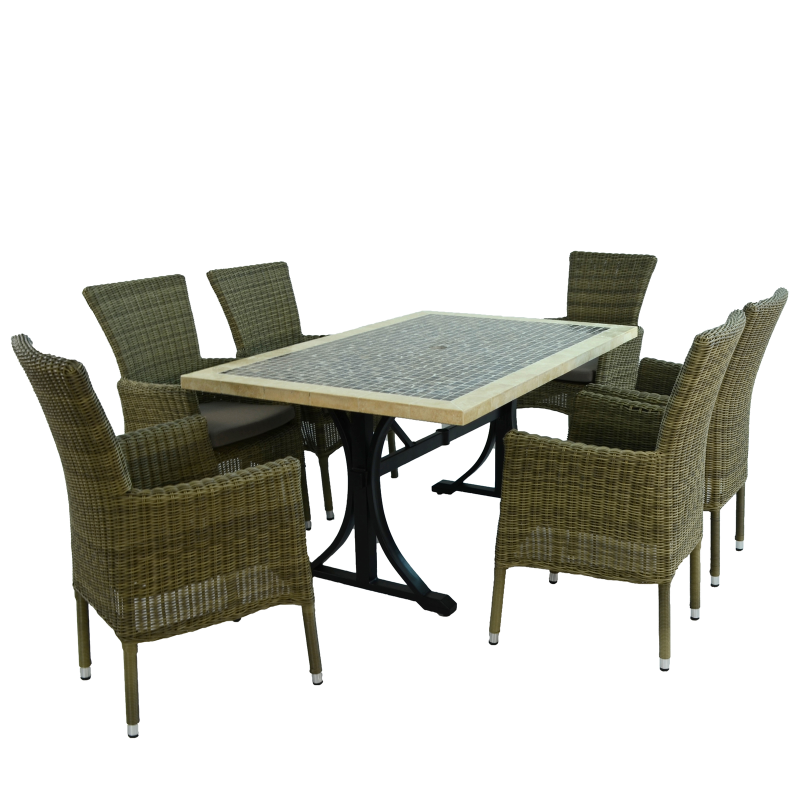 Byron Manor Wilmington Mosaic Stone Garden Dining Table With 6 Dorchester Wicker Chairs Dining Sets Byron Manor Default Title  