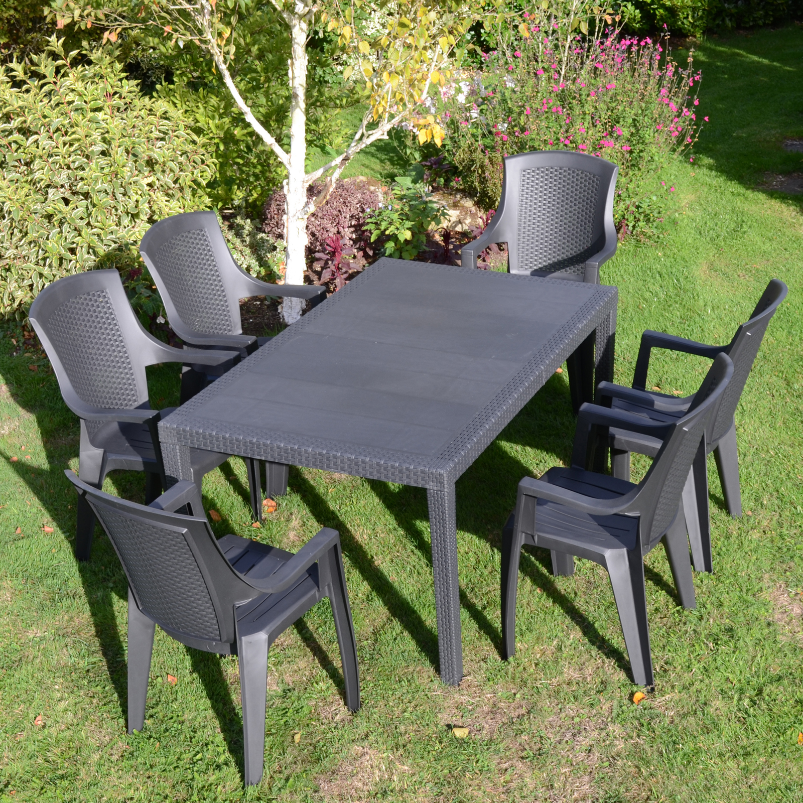 Trabella Salerno Rectangular With 6 Sedini Chairs Set Anthracite Grey Dining Sets Trabella   