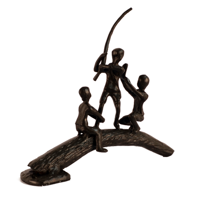 Elur Boys On Log Iron Statue Figurine 19cm in Mocha Brown Statues Elur   