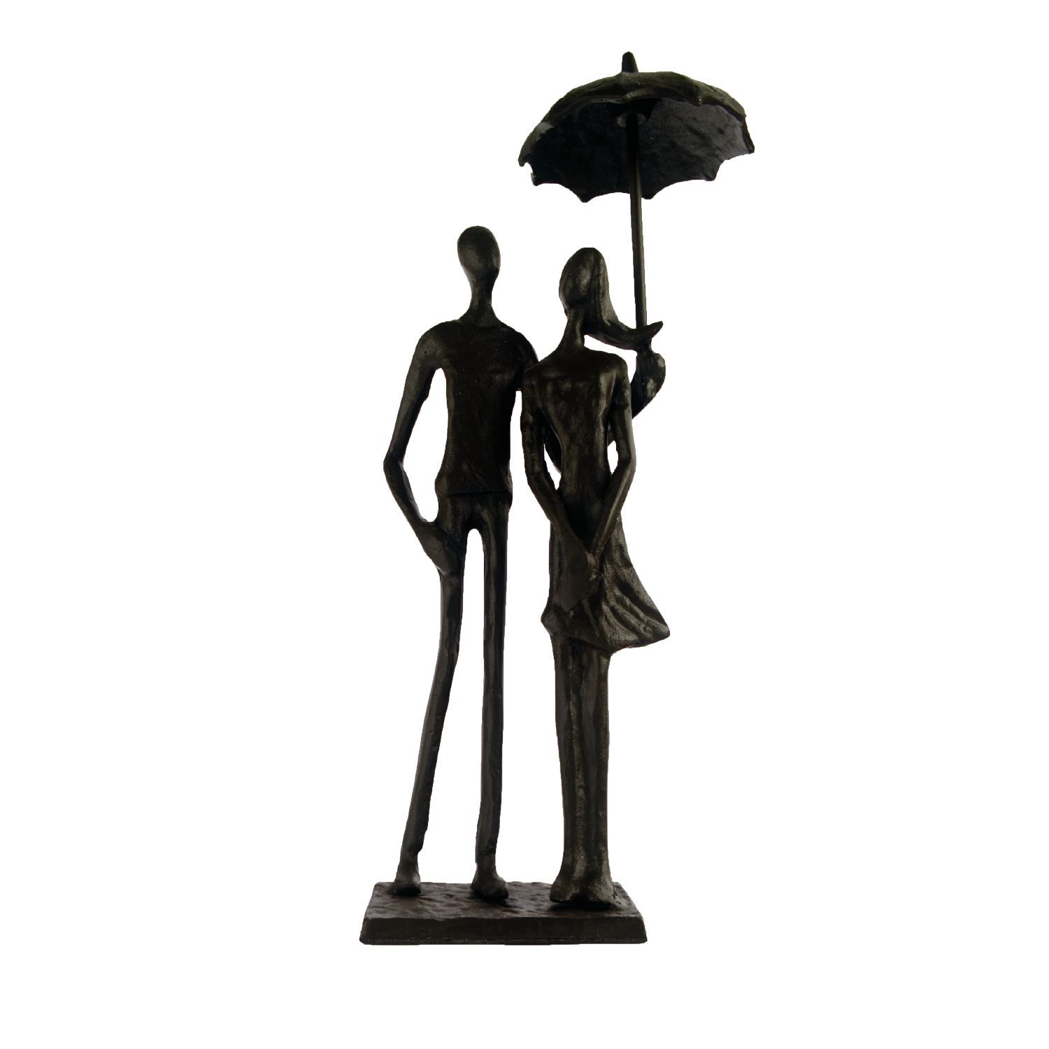Elur Umbrella Couple Standing Iron Status Figurine 25cm in Mocha Brown Statues Elur   