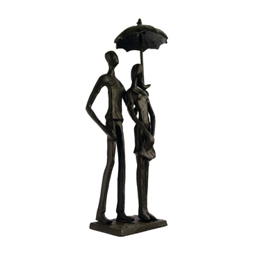 Elur Umbrella Couple Standing Iron Status Figurine 25cm in Mocha Brown Statues Elur   