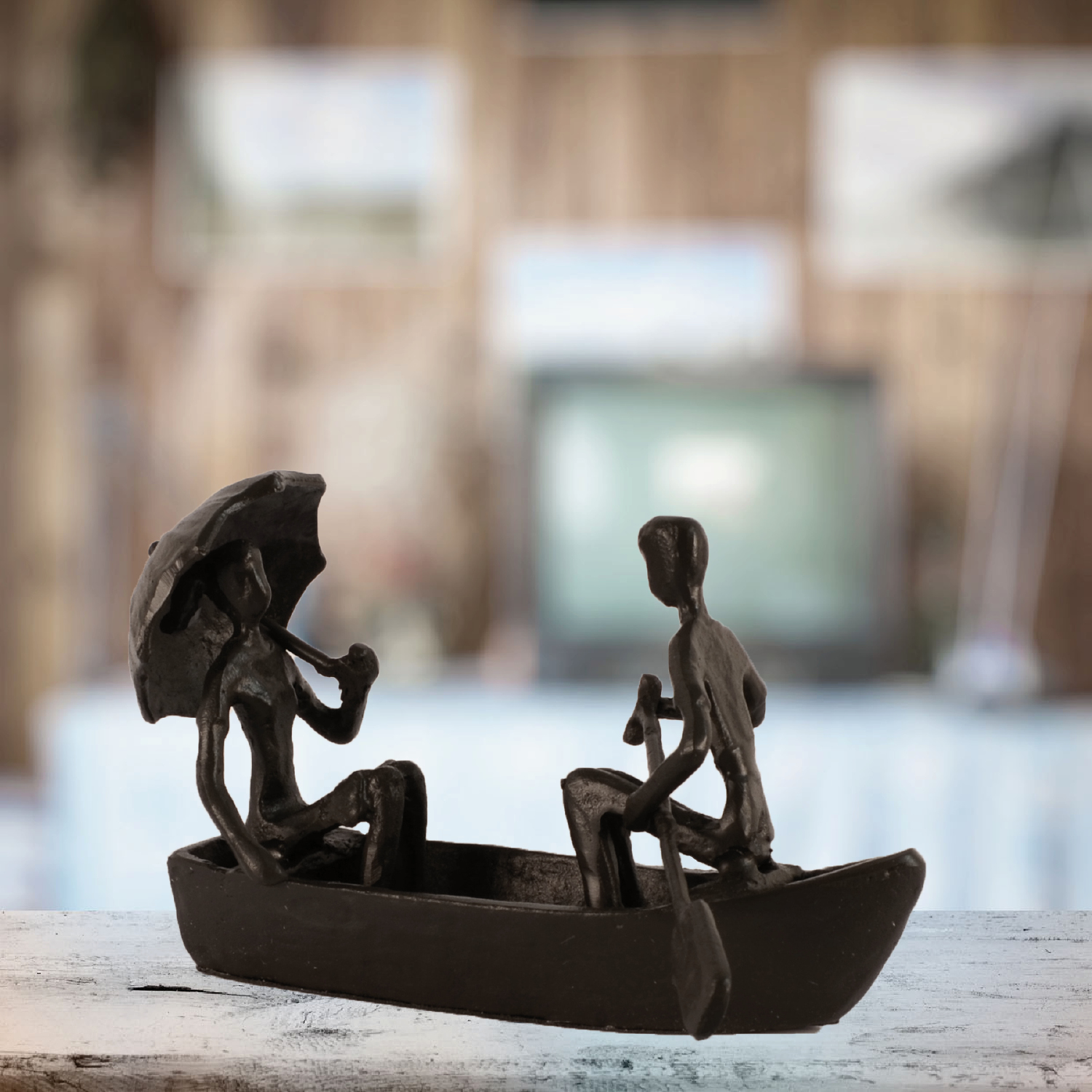 Elur Romantic Boat Trip Iron Status Figurine 11cm in Mocha Brown Statues Elur   