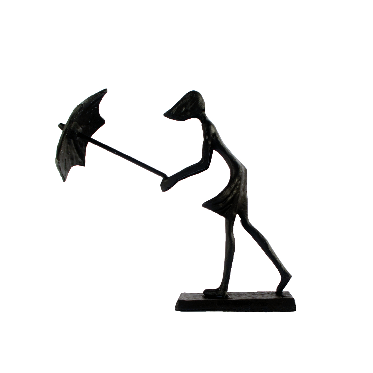 Elur Umbrella Girl In Wind Iron Status Figurine 15cm in Mocha Brown Statues Elur   