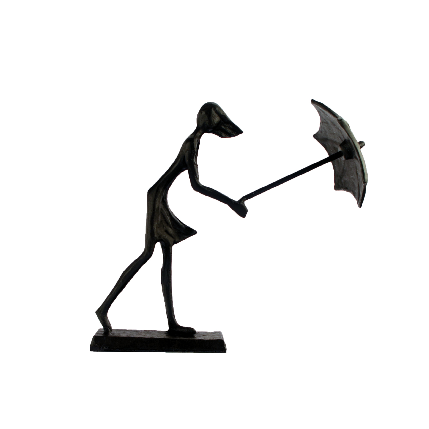 Elur Umbrella Girl In Wind Iron Status Figurine 15cm in Mocha Brown Statues Elur   