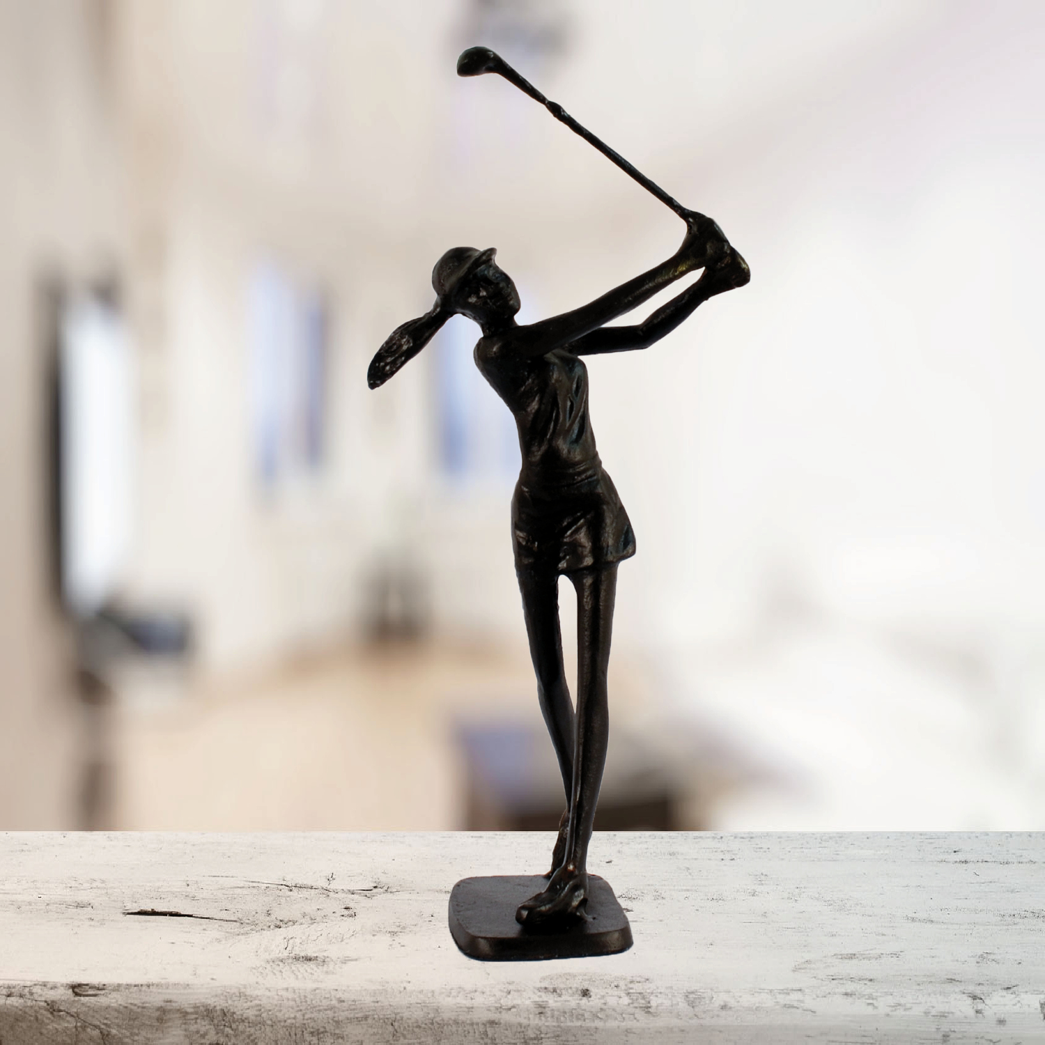 Elur Golfer Lady Iron Figurine 29cm in Mocha Brown Statues Elur   