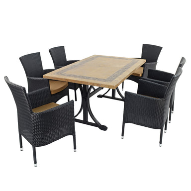 Byron Manor Charleston Stone Garden Dining Table with 6 Stockholm Black Wicker Chairs Dining Sets Byron Manor   