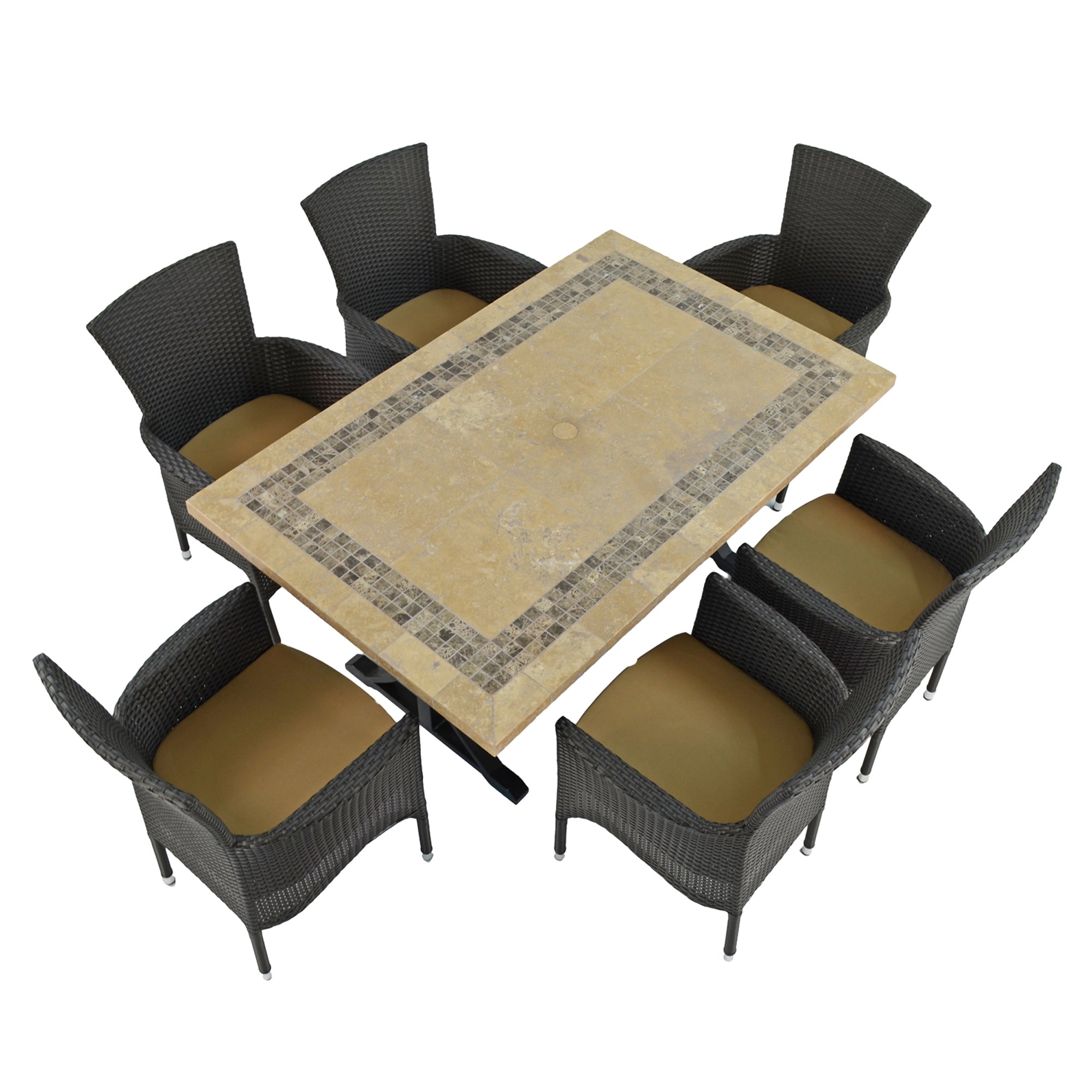 Byron Manor Charleston Stone Garden Dining Table with 6 Stockholm Wicker Brown Chairs Dining Sets Byron Manor   