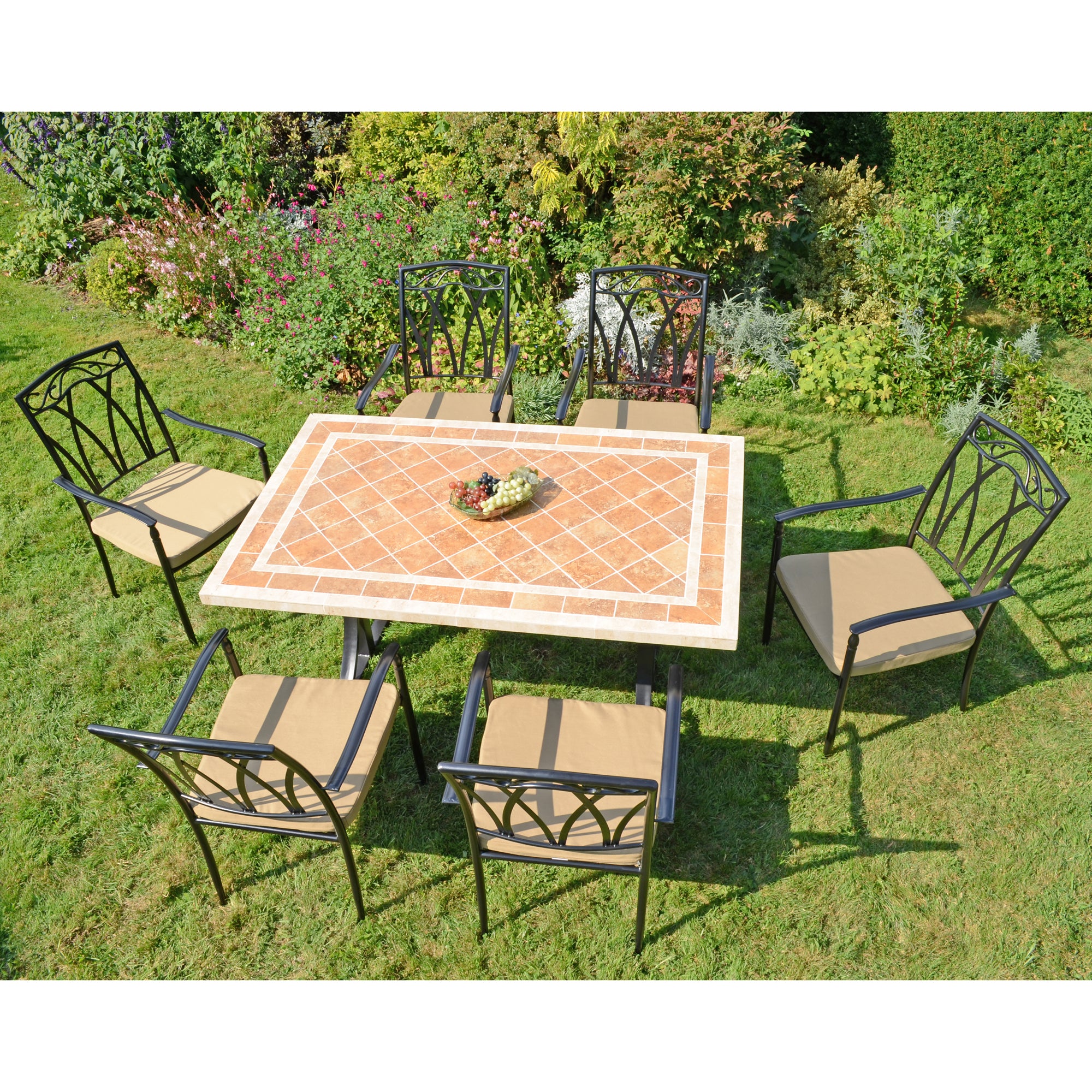 Byron Manor Hampton Stone Garden Dining Table with 6 Ascot Chairs Dining Sets Byron Manor   