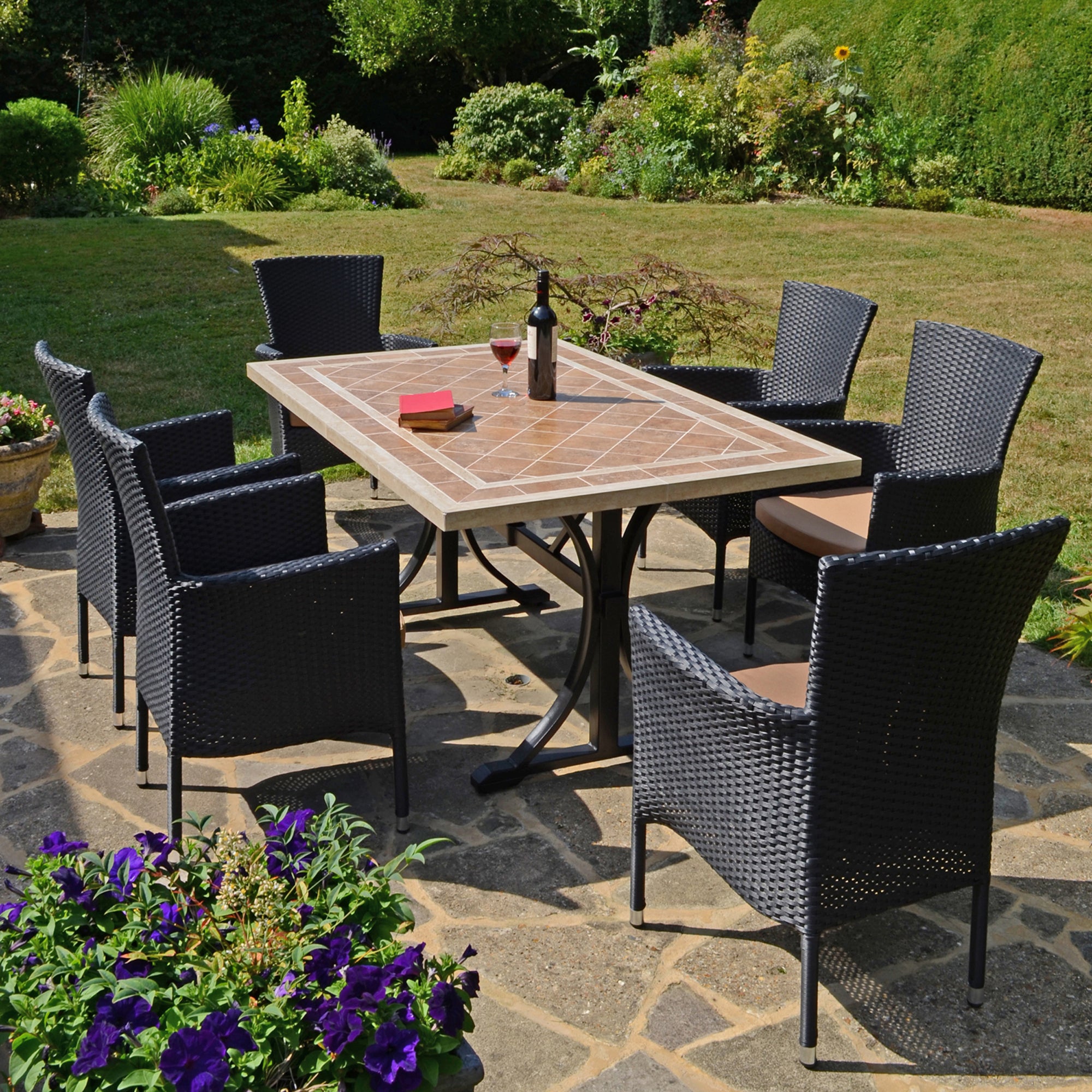 Byron Manor Hampton Stone Garden Dining Table With 6 Stockholm Black Wicker Chairs Dining Sets Byron Manor   