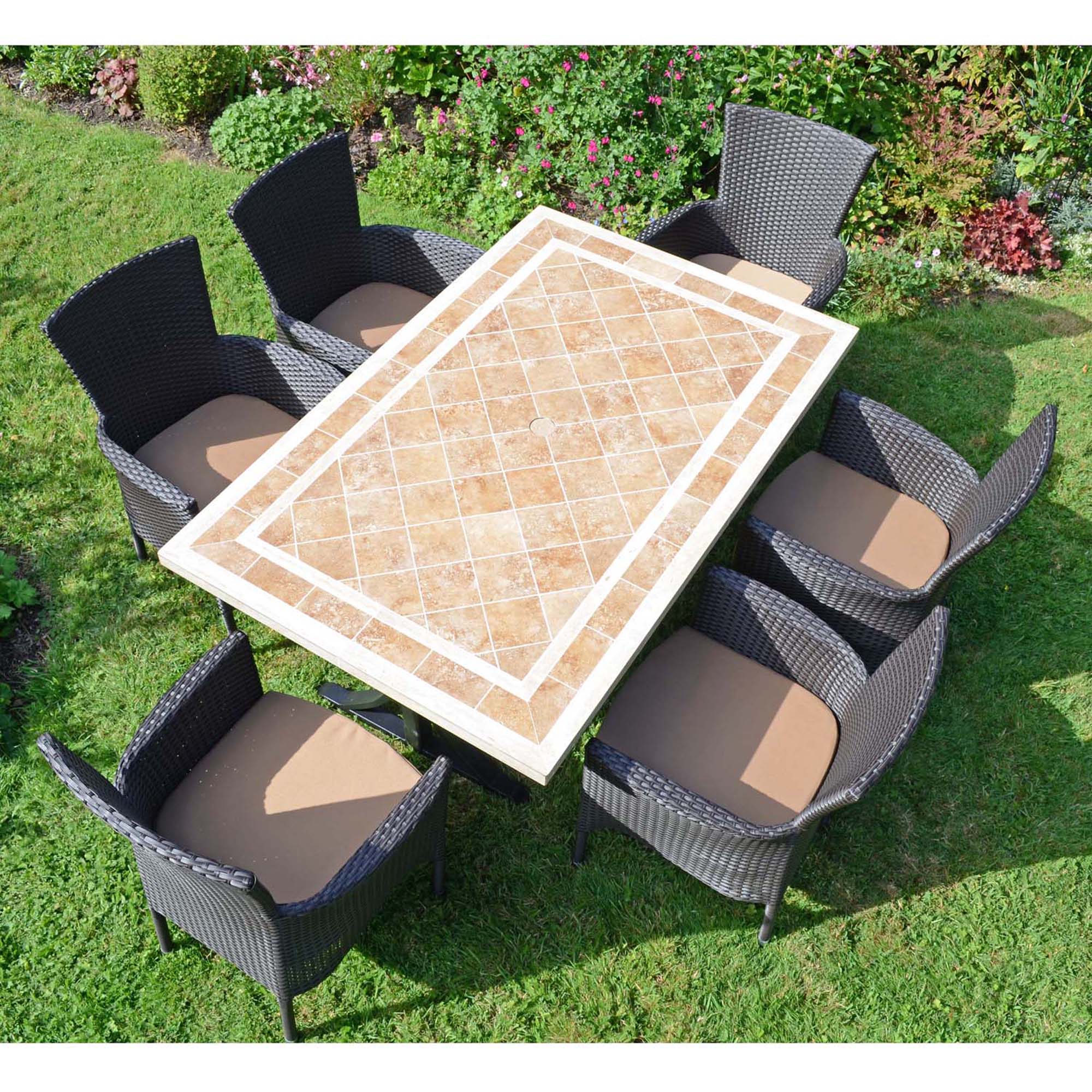 Byron Manor Hampton Stone Garden Dining Table With 6 Stockholm Brown Wicker Chairs Dining Sets Byron Manor   