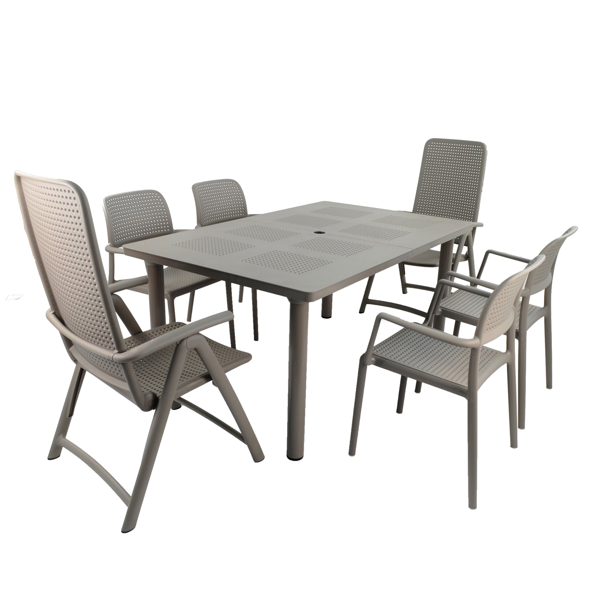 Nardi Turtle Dove Grey Libeccio Extending Table with 2 Darsena & 4 Bora Chair Set Dining Sets Nardi   