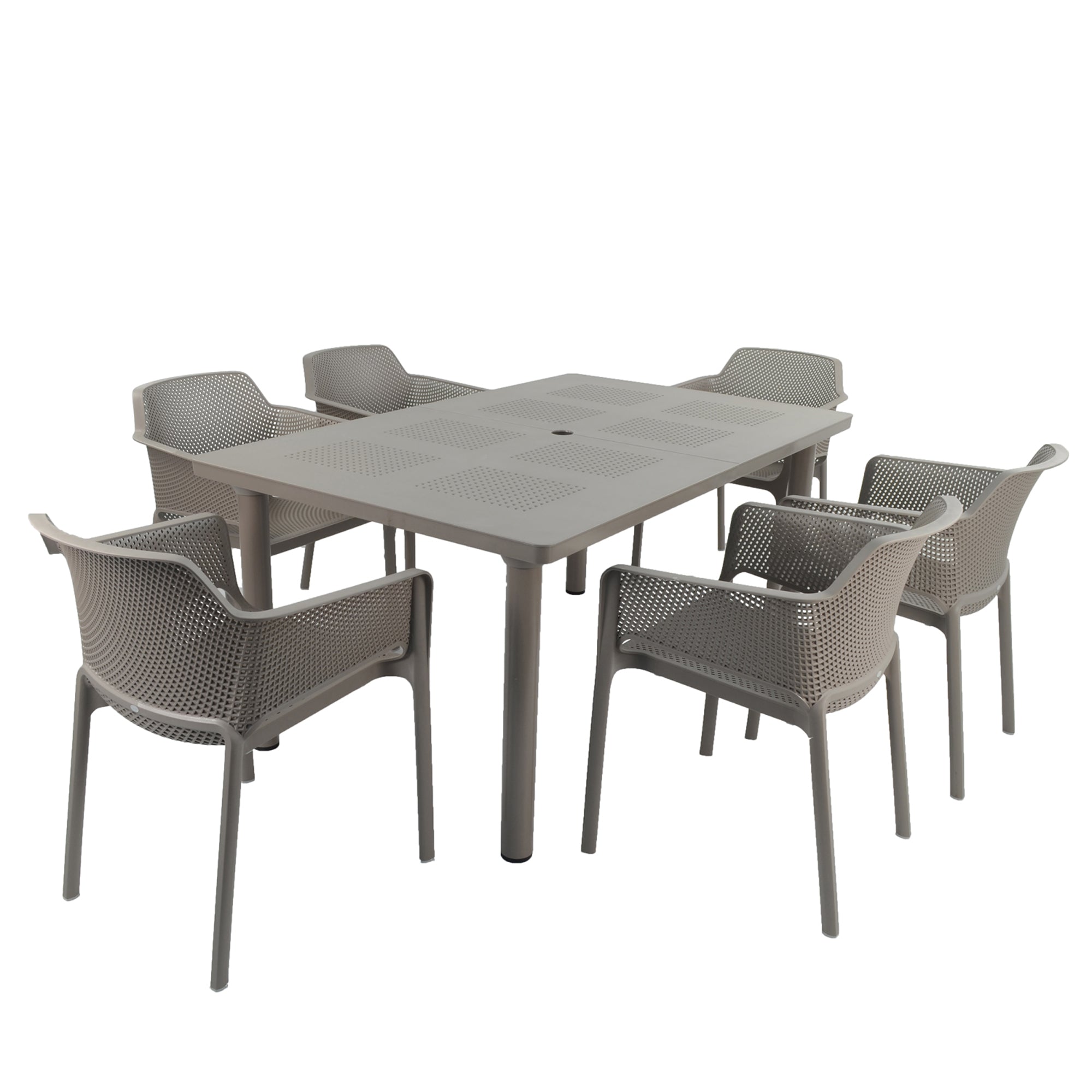 Nardi Turtle Dove Grey Libeccio Extending Table with 6 Net Chair Set Dining Sets Nardi   