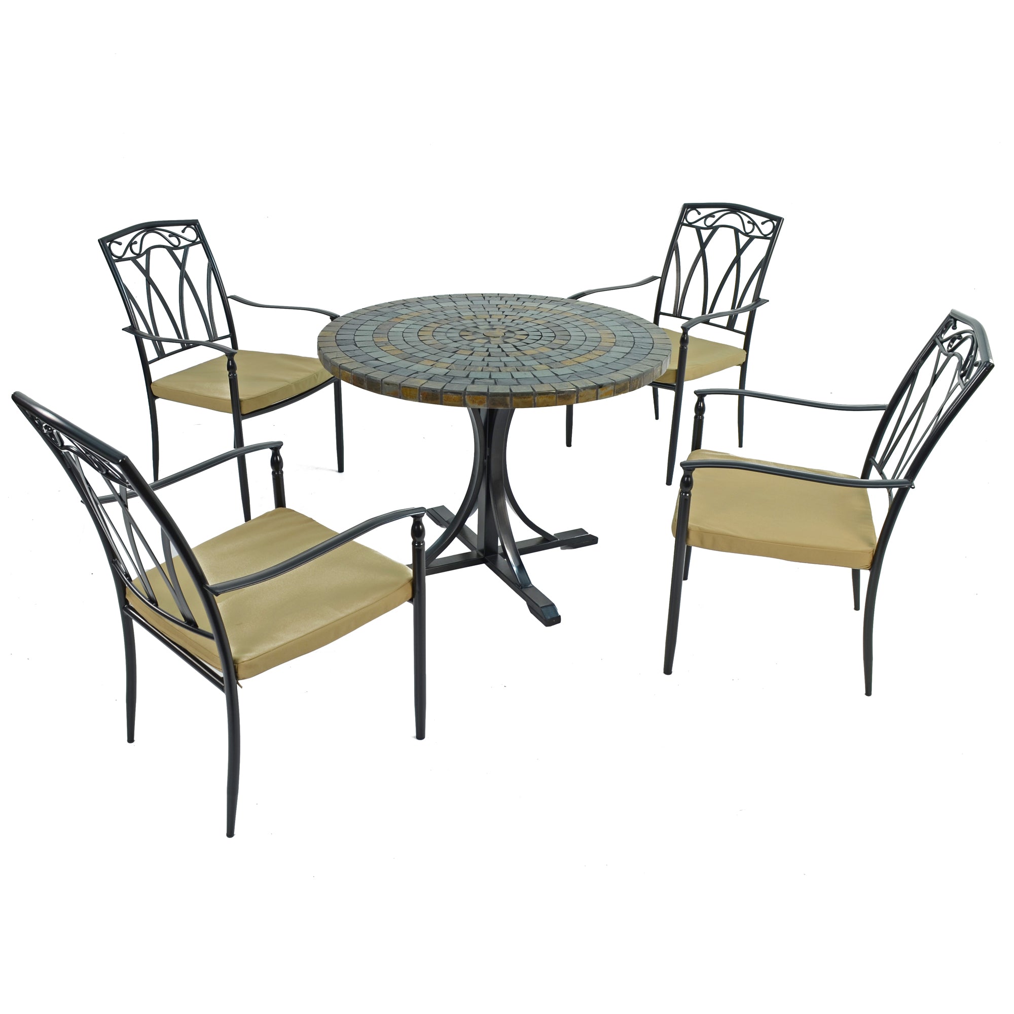 Byron Manor Monterey Stone Garden Mosaic Dining Table with 4 Ascot Chairs Dining Sets Byron Manor   