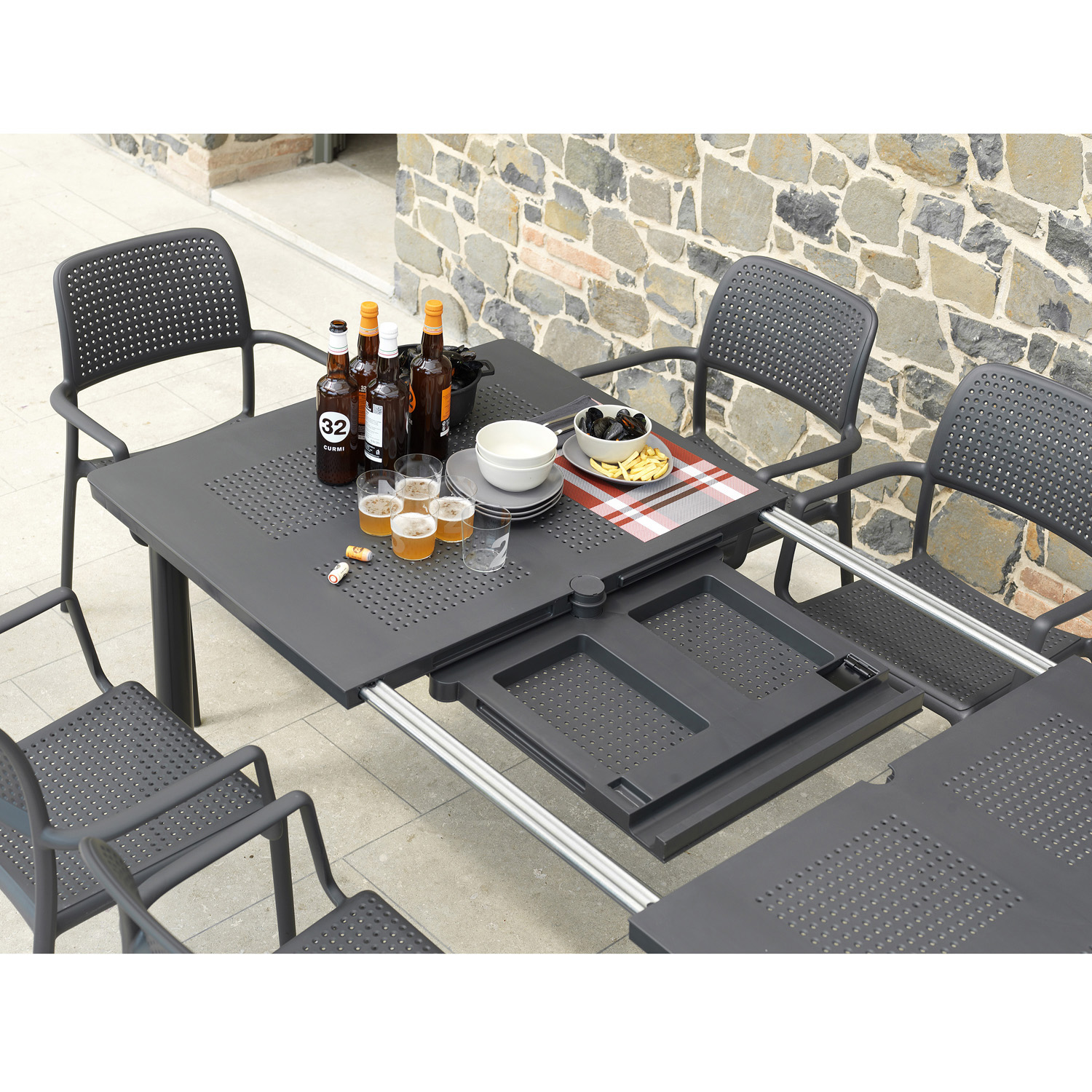 Nardi Anthracite Libeccio Table with 6 Darsena Chair Set Dining Sets Nardi   
