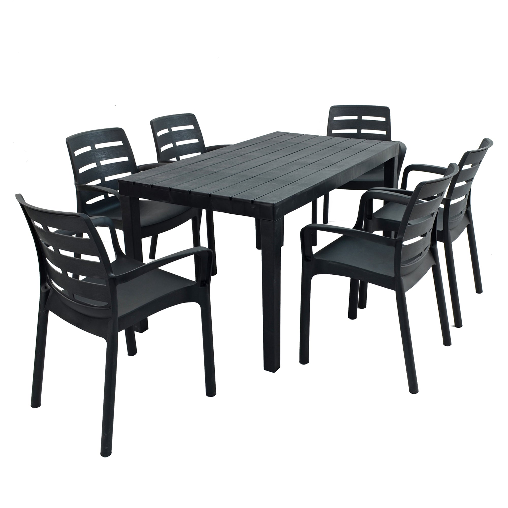 Trabella Roma Rectangular Table with 6 Siena Chairs Set Anthracite Dining Sets Trabella   