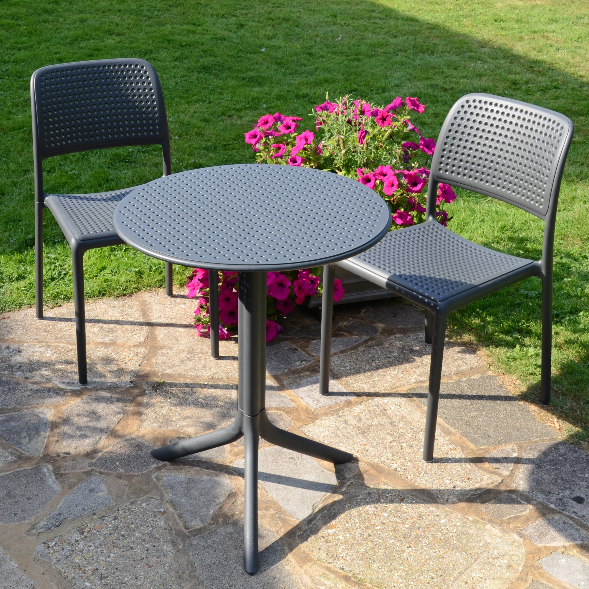 Nardi Anthracite Step Table with 2 Bistrot Chair Set Dining Sets Nardi   