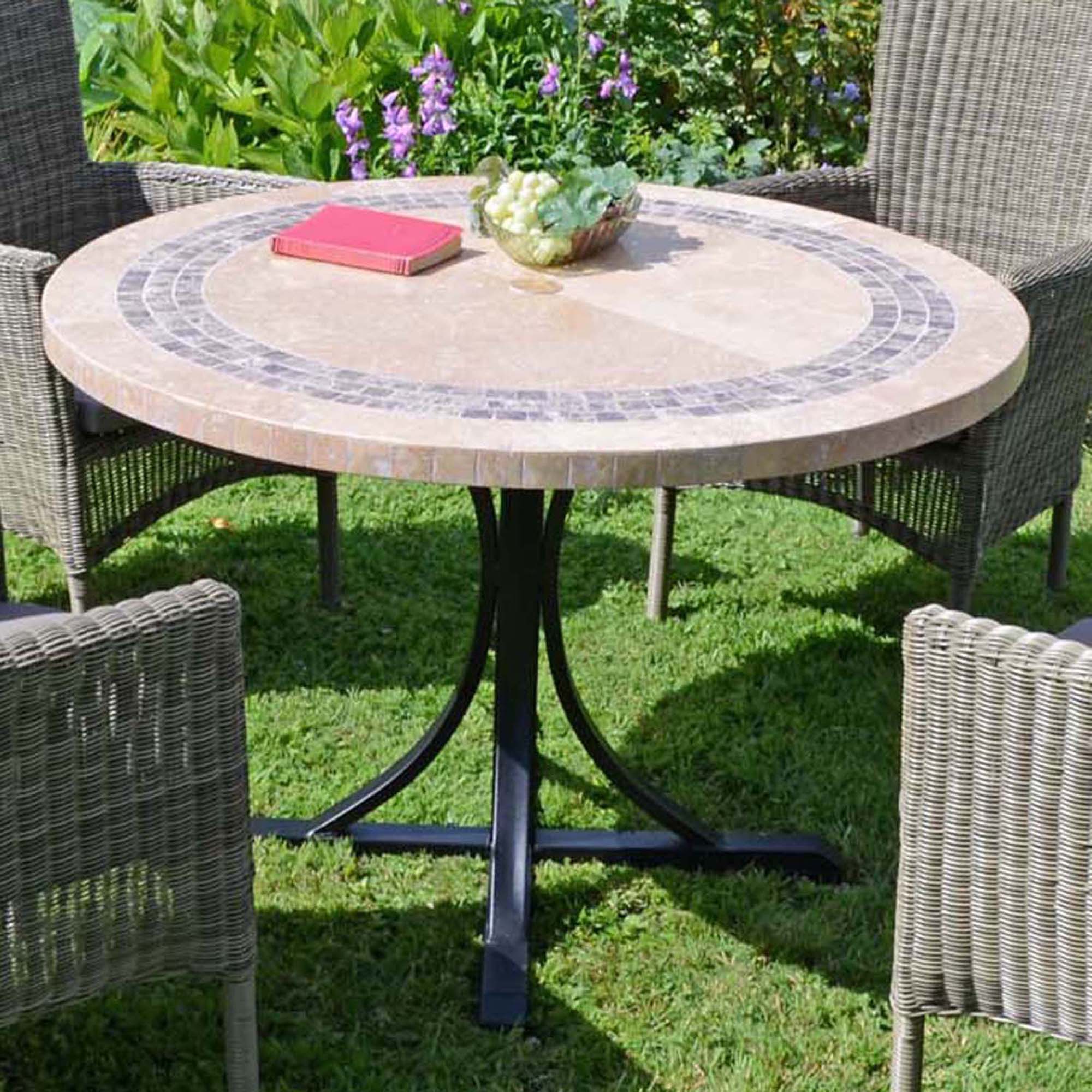 Byron Manor Vermont Stone Mosaic Garden Dining Table with 4 Stockholm Black Wicker Chairs Dining Sets Byron Manor   