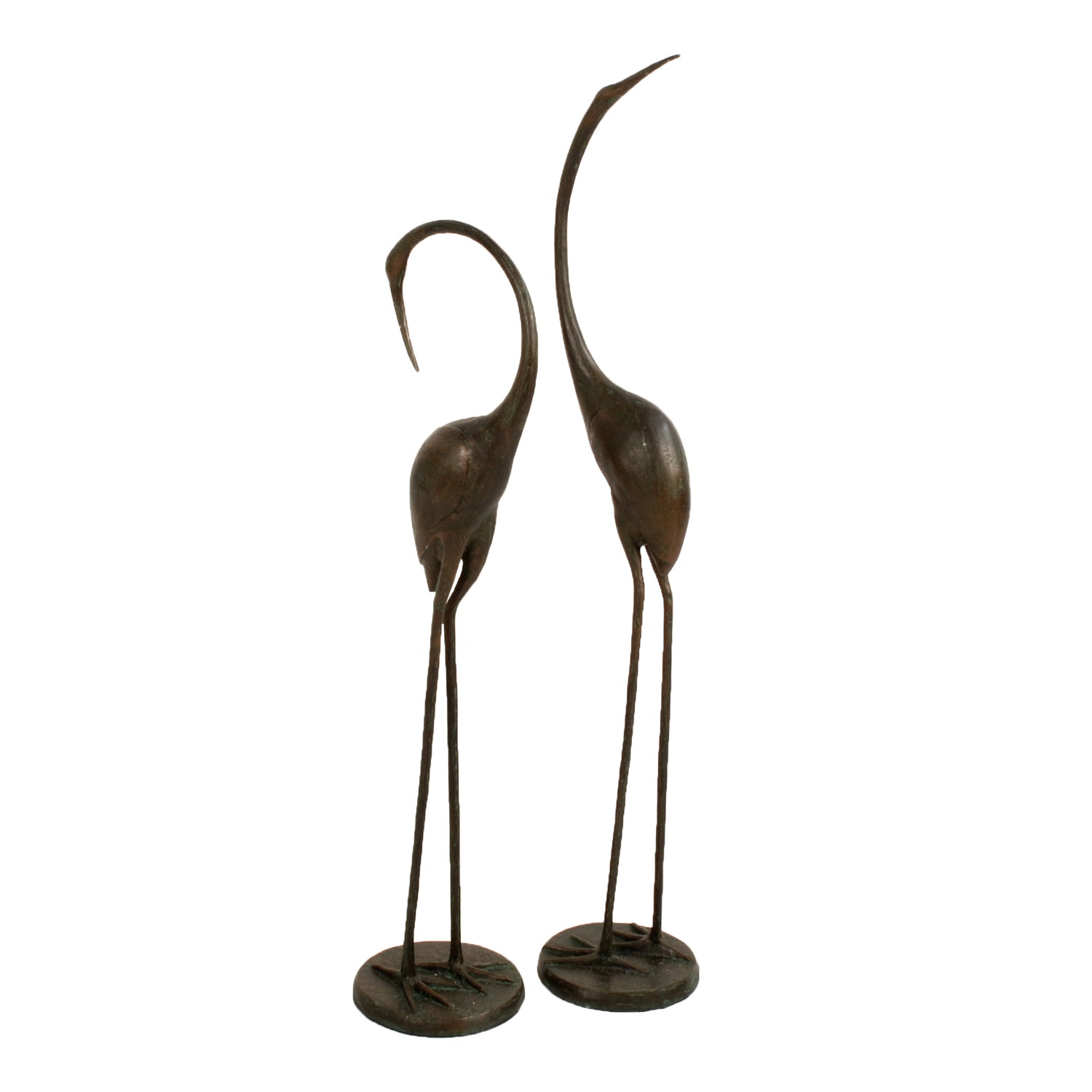 Solstice Sculptures Contemporary Cranes Birds Pair in Dark Aluminium Verdigris Statues Solstice Sculptures   